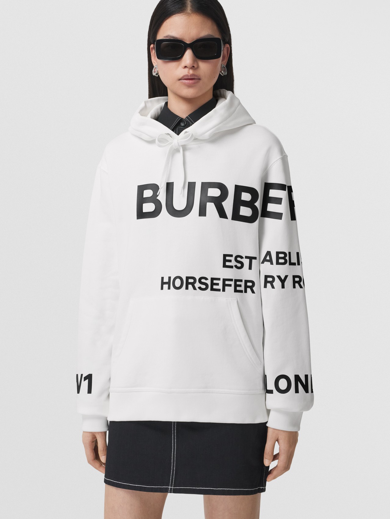 Horseferry Print Cotton Oversized Hoodie in White