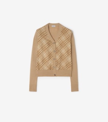 Check Panel Wool Silk Cardigan in Camel - Women | Burberry® Official