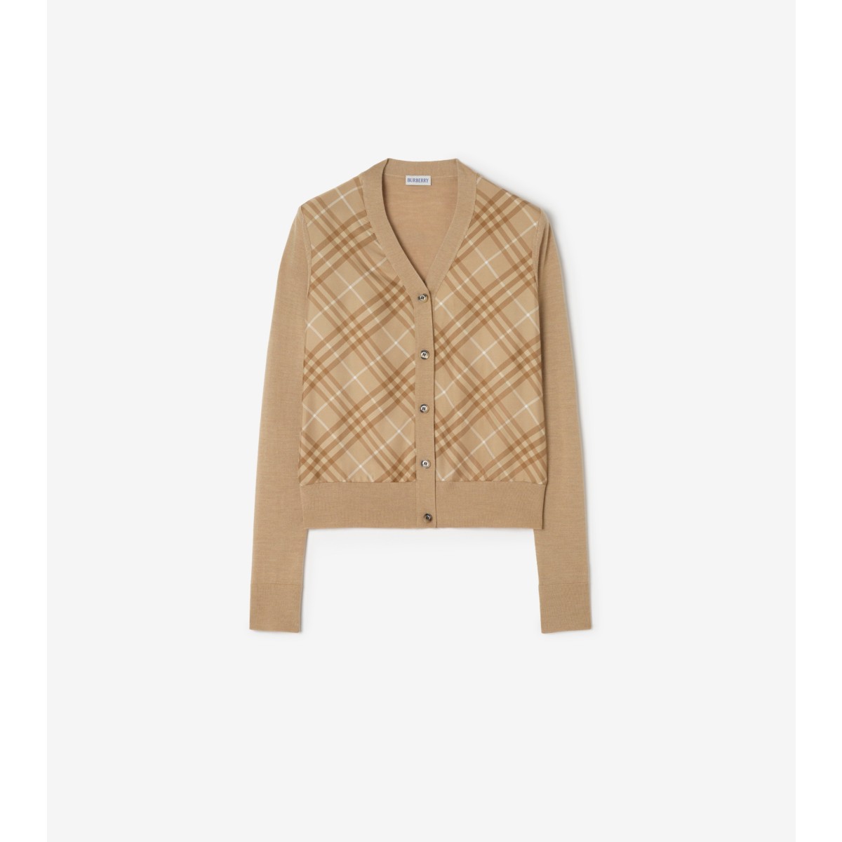  Check Panel Wool Silk Cardigan