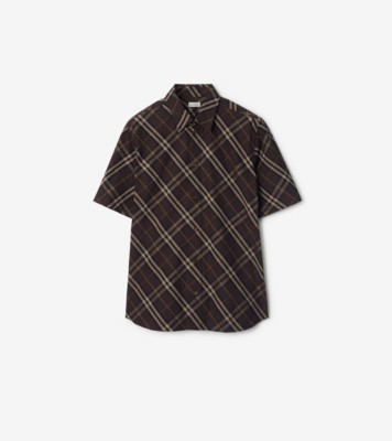 Relaxed Fit Check Cotton Shirt in Truffle brown - Men
