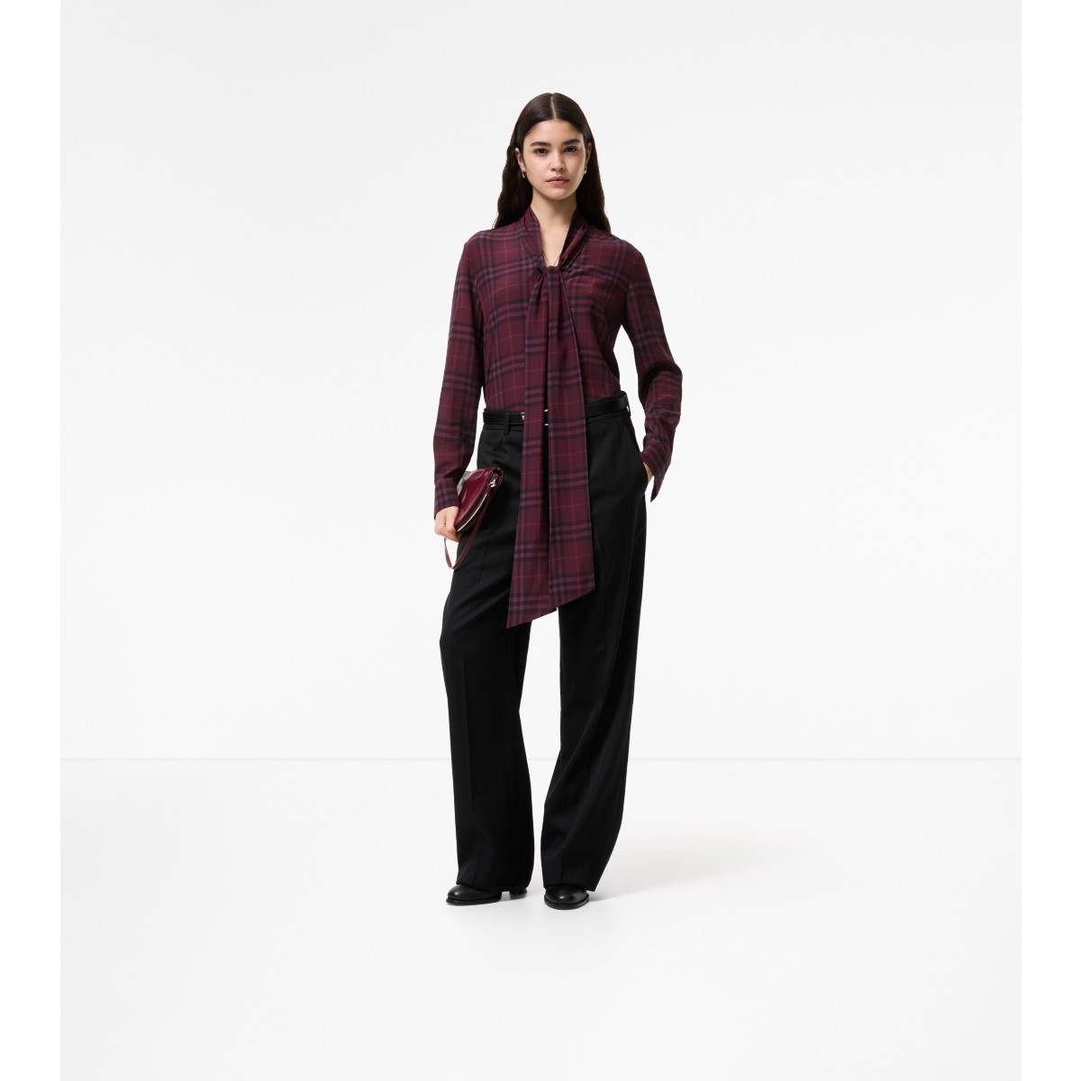  Check Silk Scarf Blouse