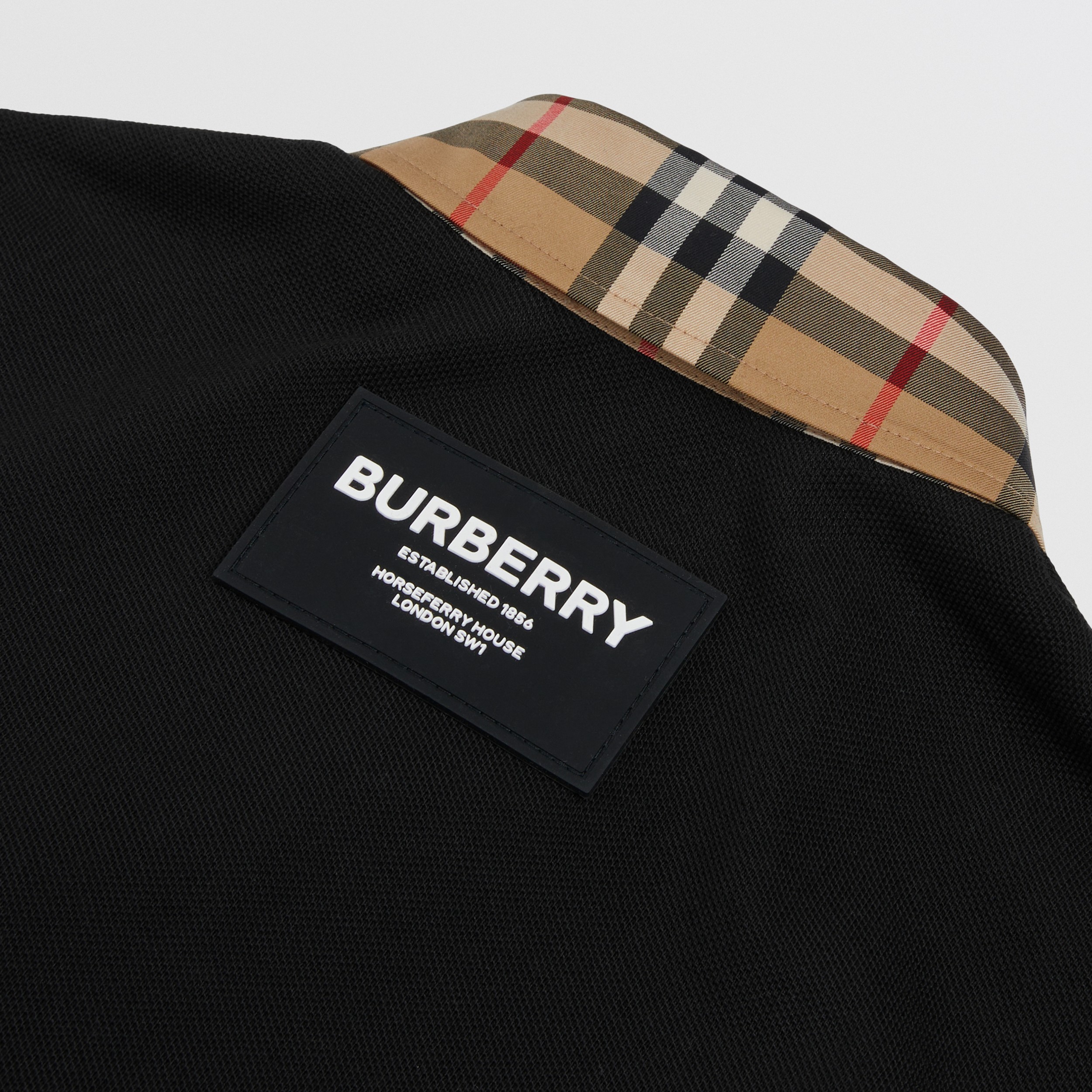 Vintage Check Trim Cotton Piqué Polo Shirt in Black | Burberry® Official - 2
