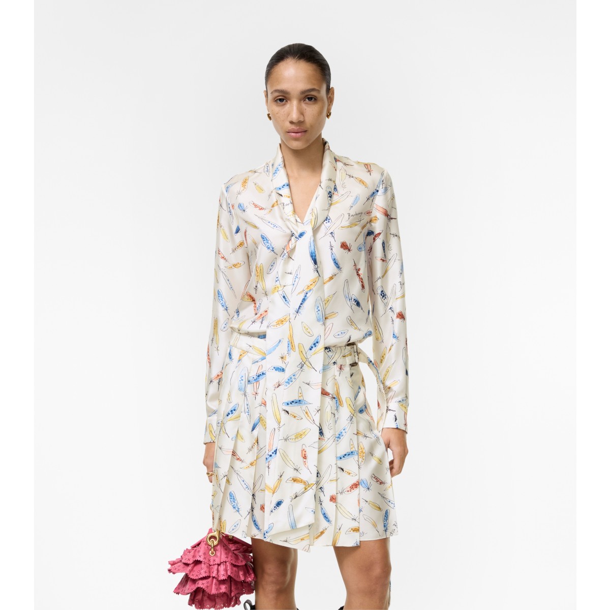  Printed Feather Print Scarf Blouse