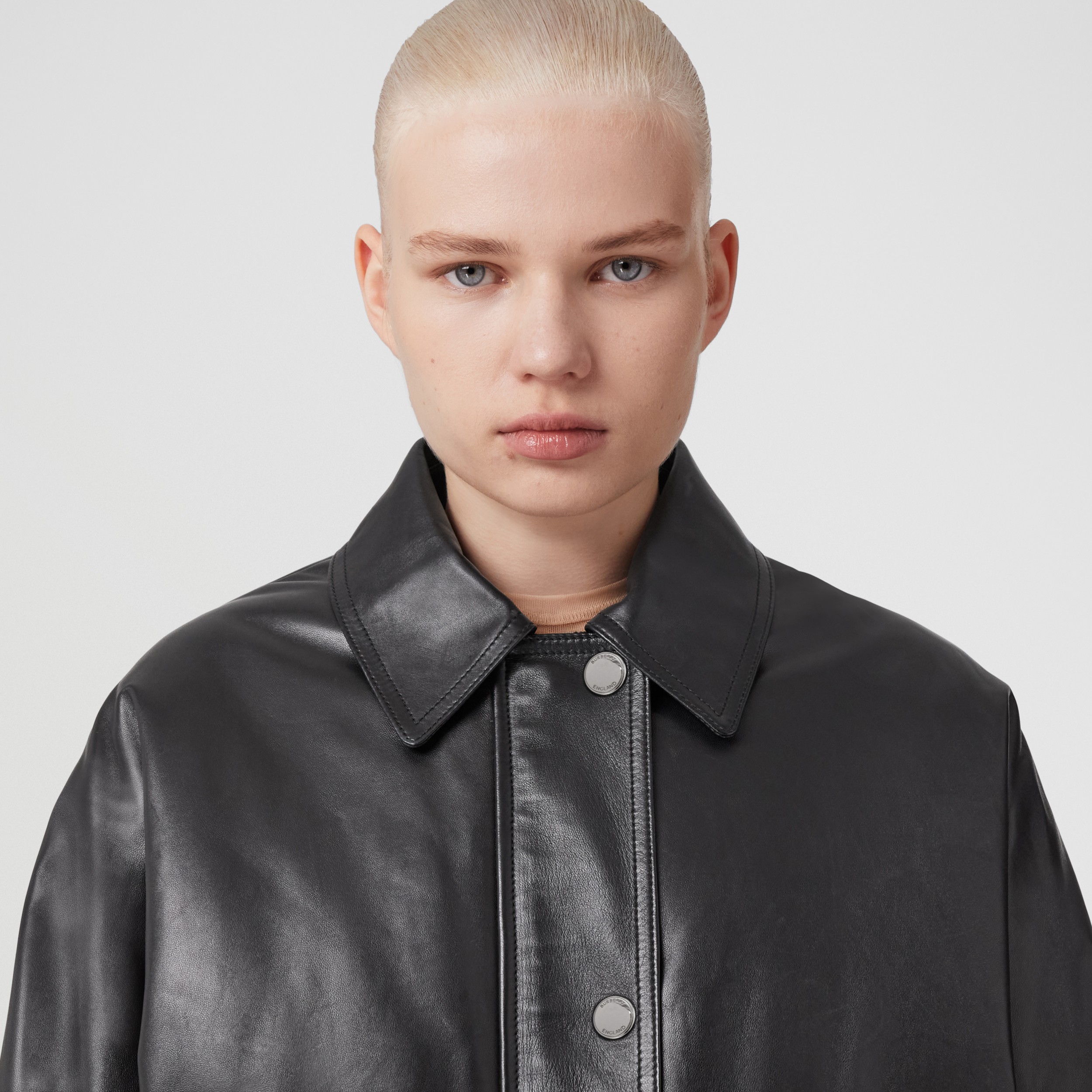 Embroidered EKD Leather Jacket in Black Women Burberry® Official