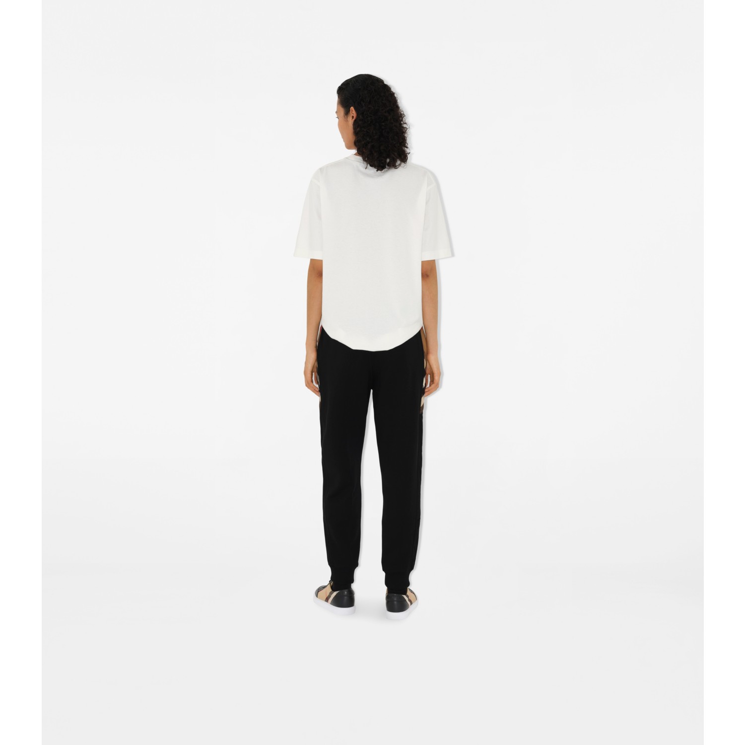 Check Trim Cotton Jogging Pants