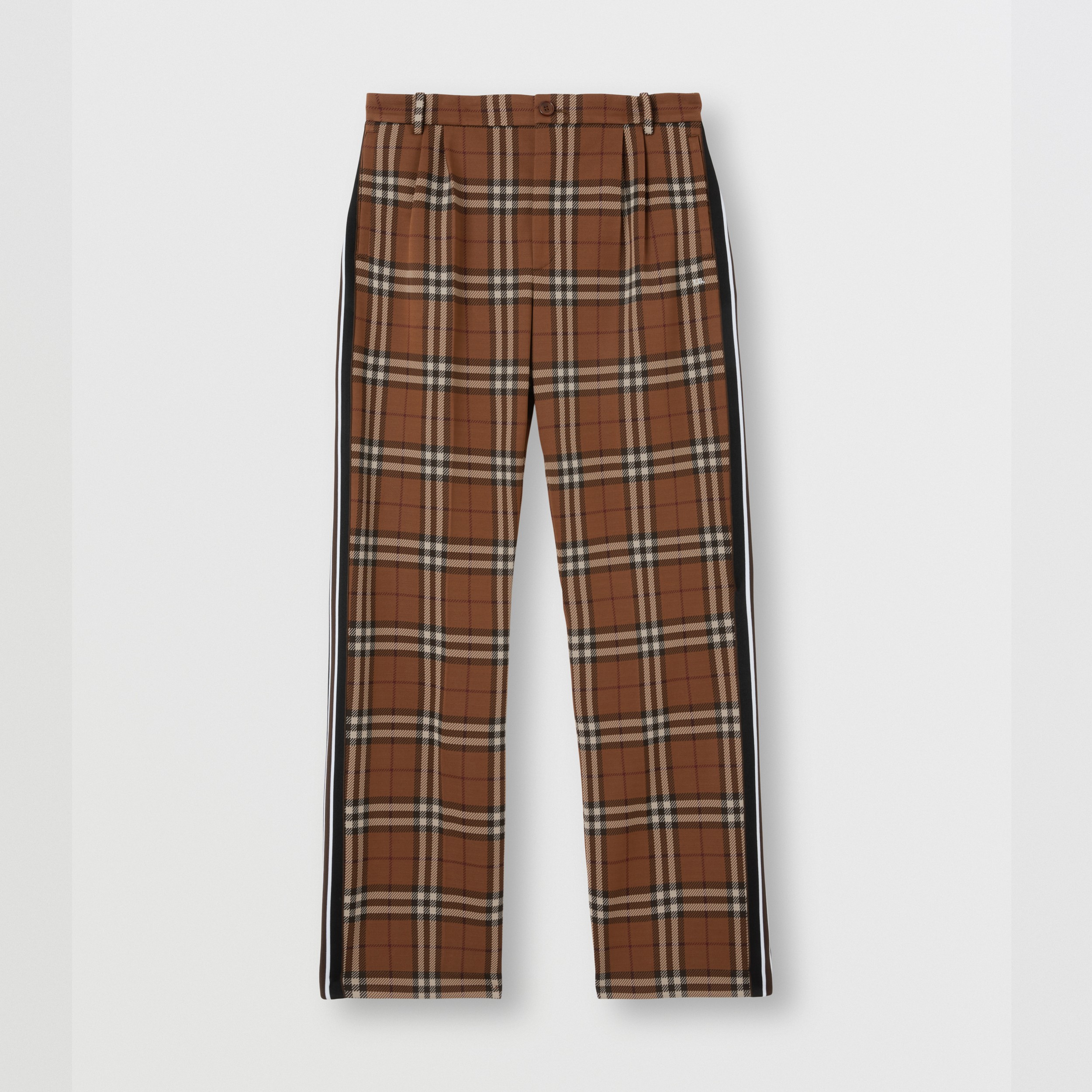 Side Stripe Check Jacquard Wide-leg Trousers in Dark Birch Brown - Men | Burberry® Official - 4