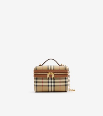 希少✨BURBERRY バーバリー デニム ミニバッグ ノバチェック レザー Mini Check Vanity Bag in Archive beige - Women, Cotton, Technical