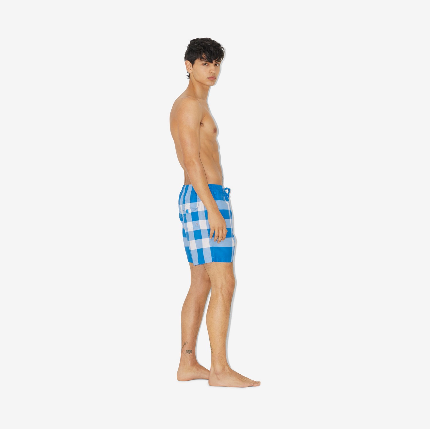 Exaggerated Check Drawcord Swim Shorts in Vivid Blue - Men | Burberry® Official