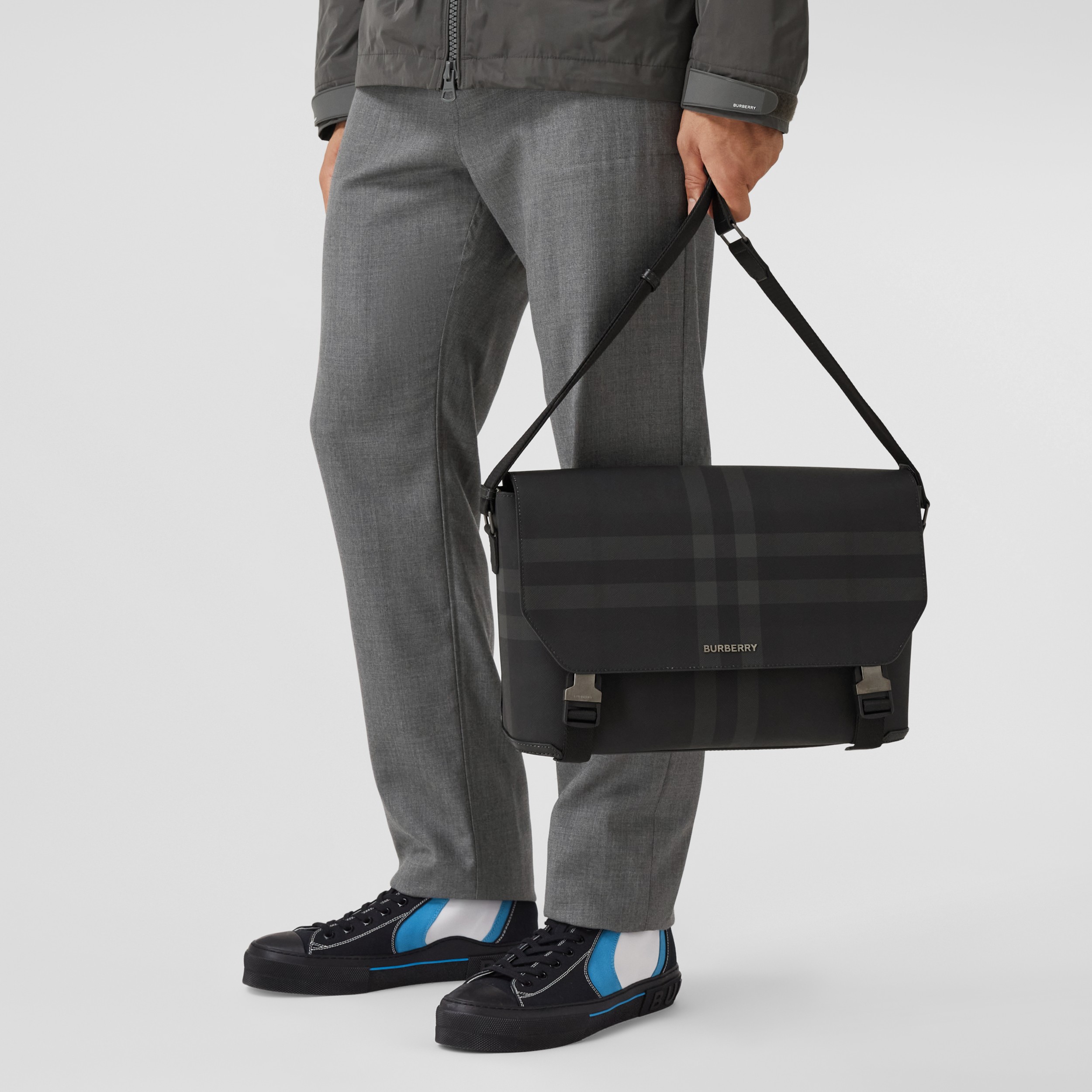 Charcoal Check and Leather Large Messenger Bag - Men | Burberry® Official - 3