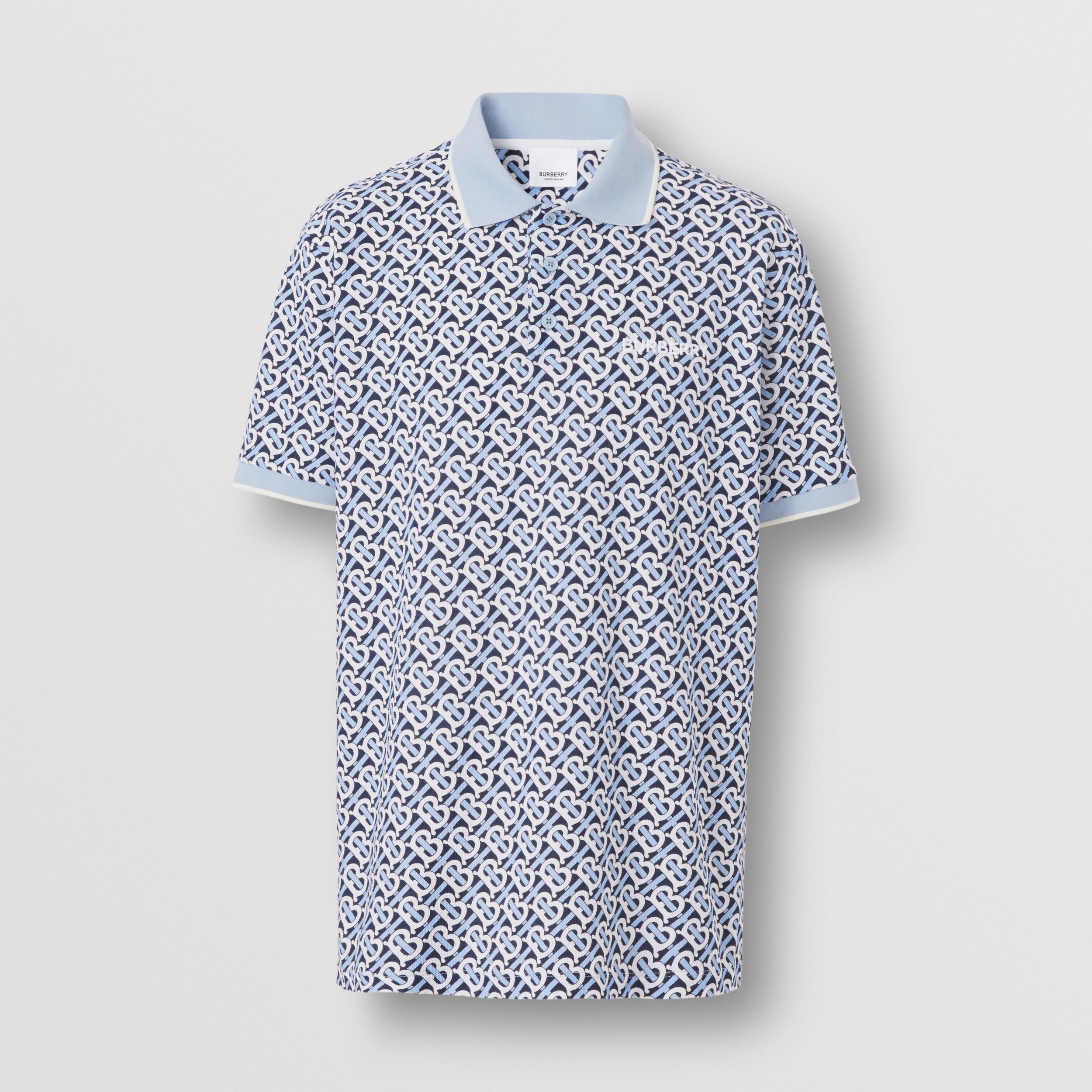 Monogram Print Cotton Piqué Oversized Polo Shirt in Cobalt Blue Men