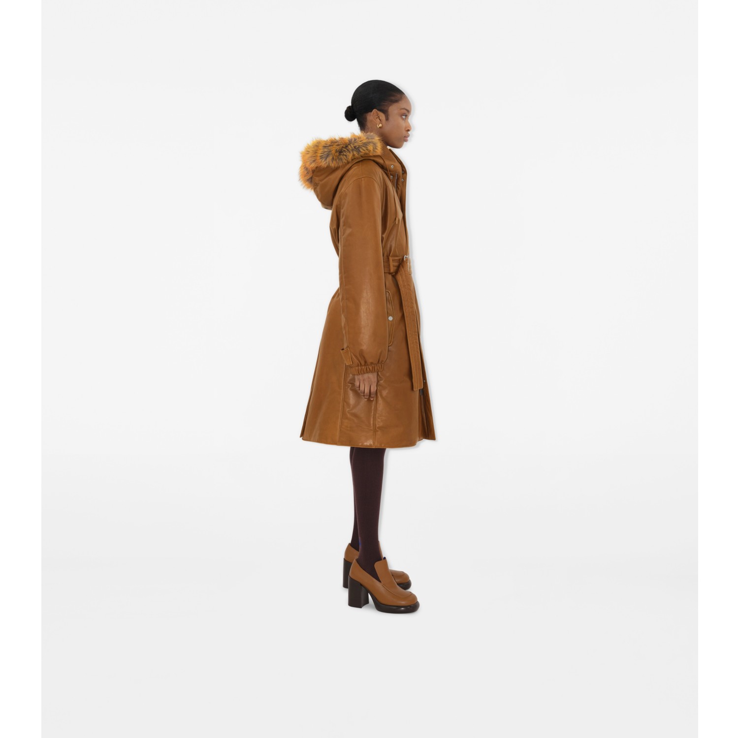 Faux Fur Trim Leather Parka