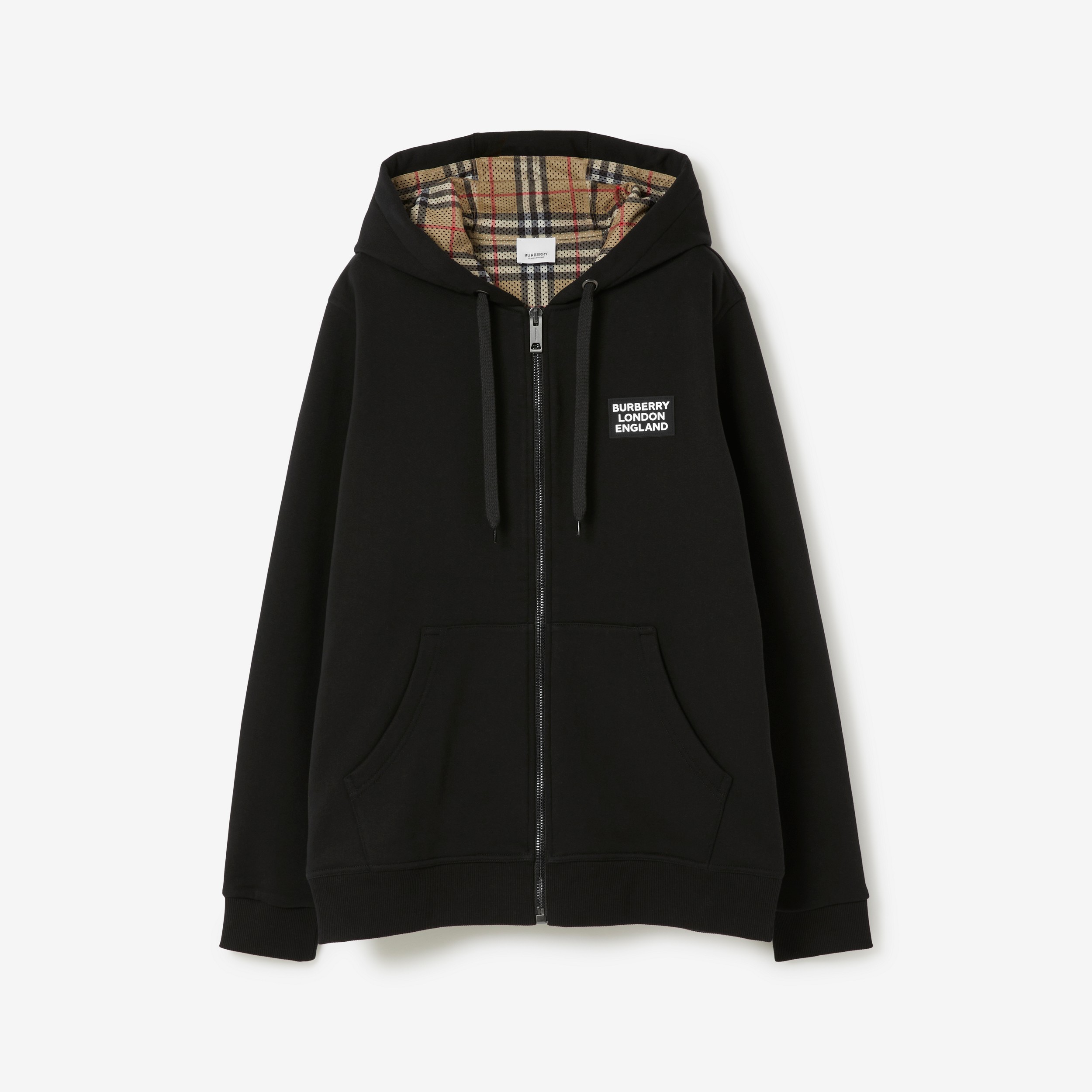 Hoodie zippé en coton avec logo appliqué (Noir) - Homme | Site officiel Burberry® - 1