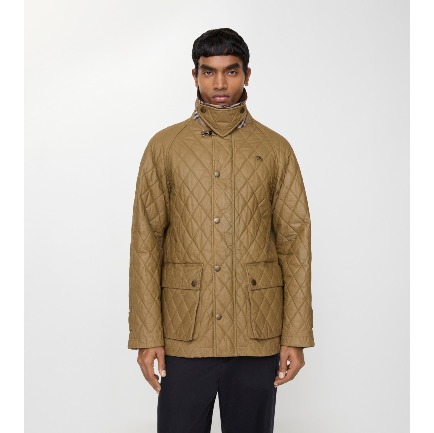 Quilted Coated Cotton Barn Jacket in Walrus brown/hemlock beige - Men | Burberry® Official
