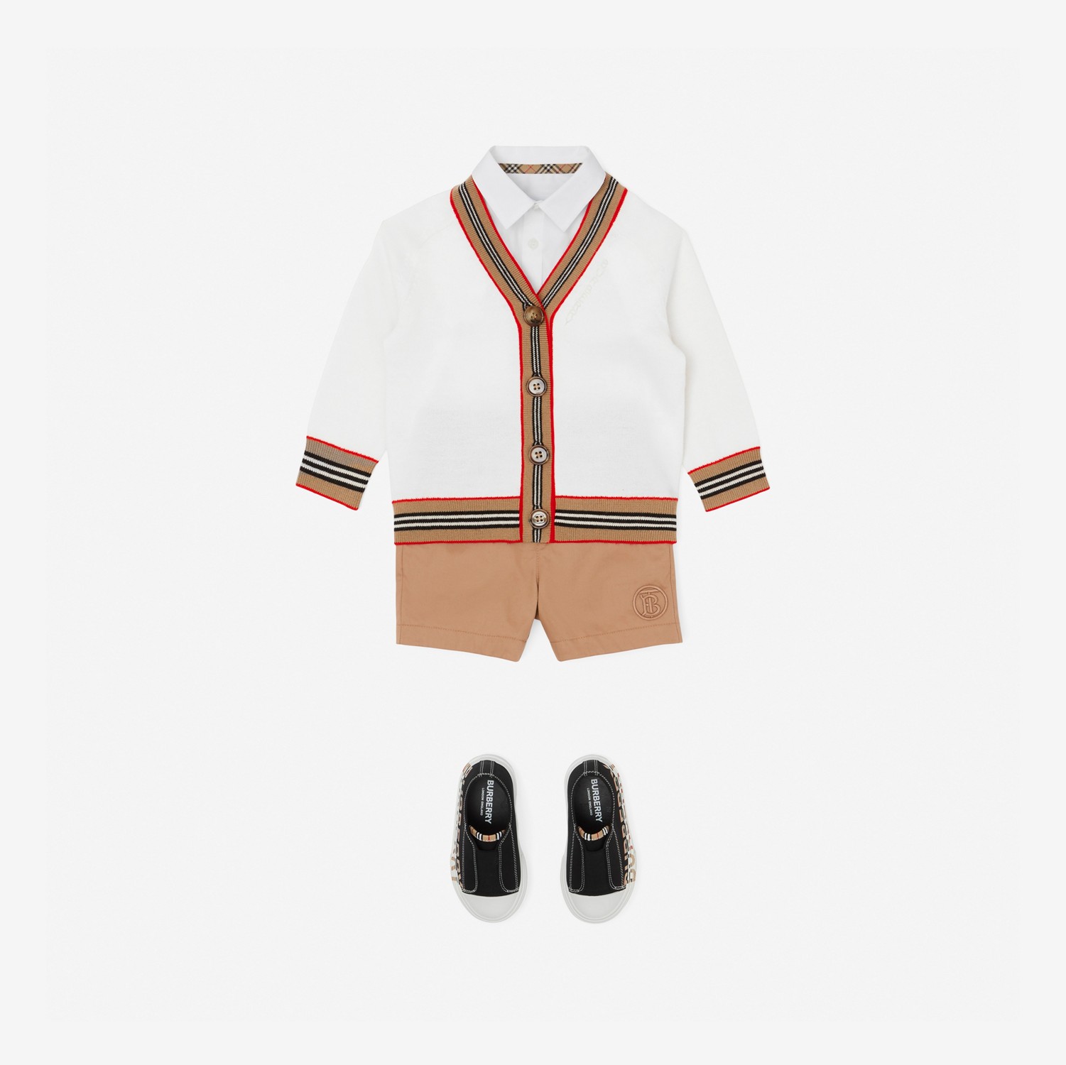 Icon Stripe Trim Wool Cardigan in Ivory - Children | Burberry® Official