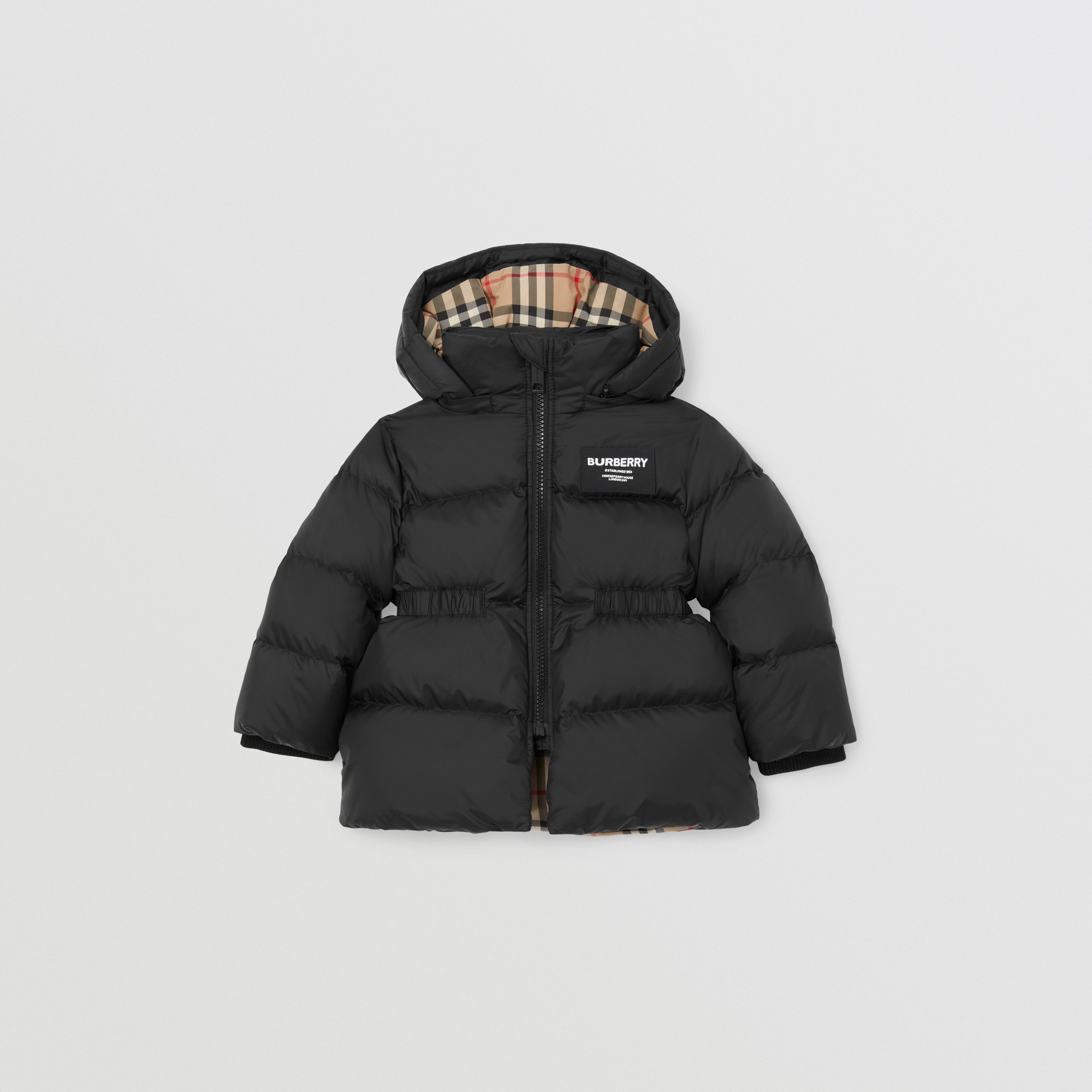 Detachable Hood Horseferry Appliqué Puffer Coat in Black - Children | Burberry® Official - 1