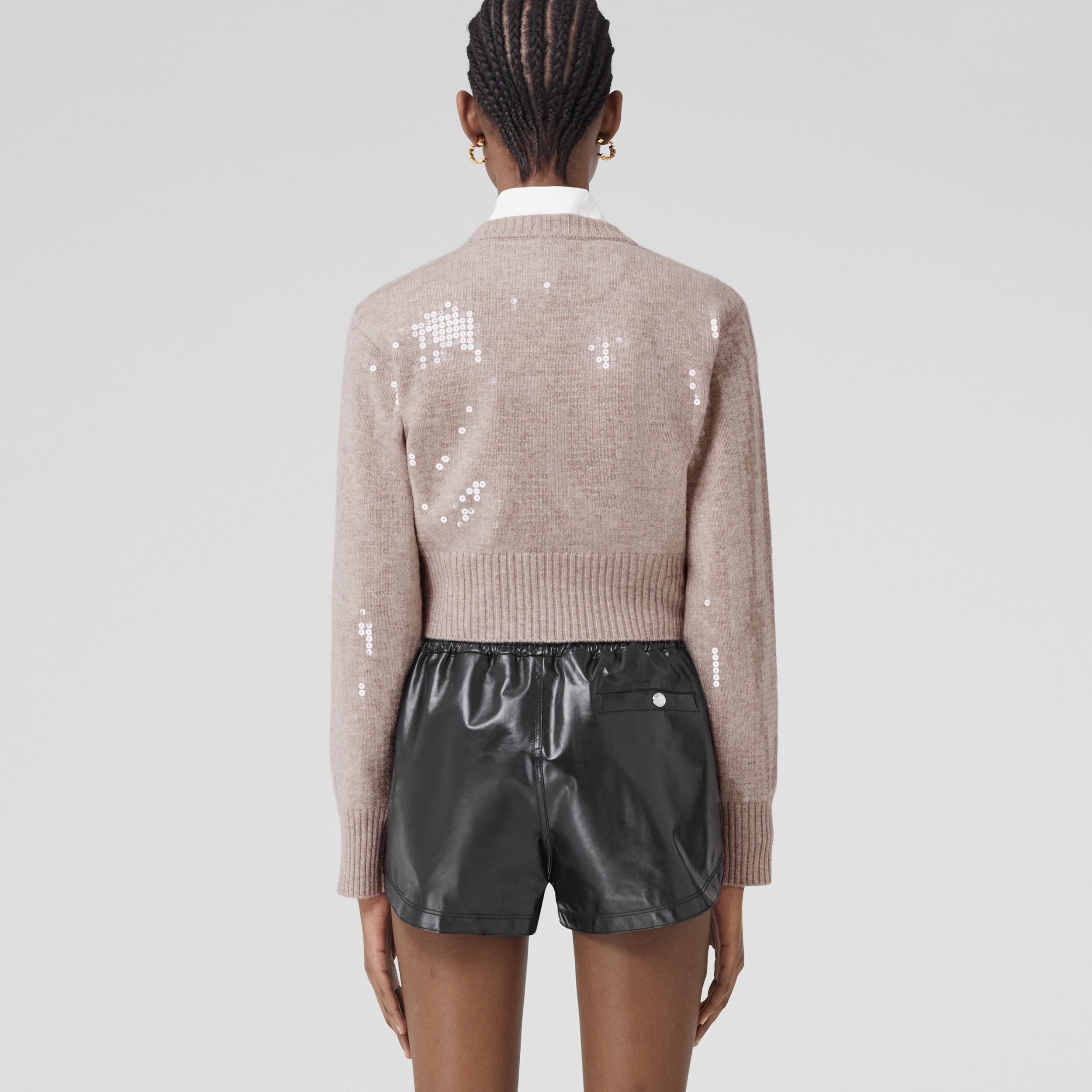 Sequinned Cashmere Cropped Sweater in Beige Melange - Women | Burberry® Official - 3