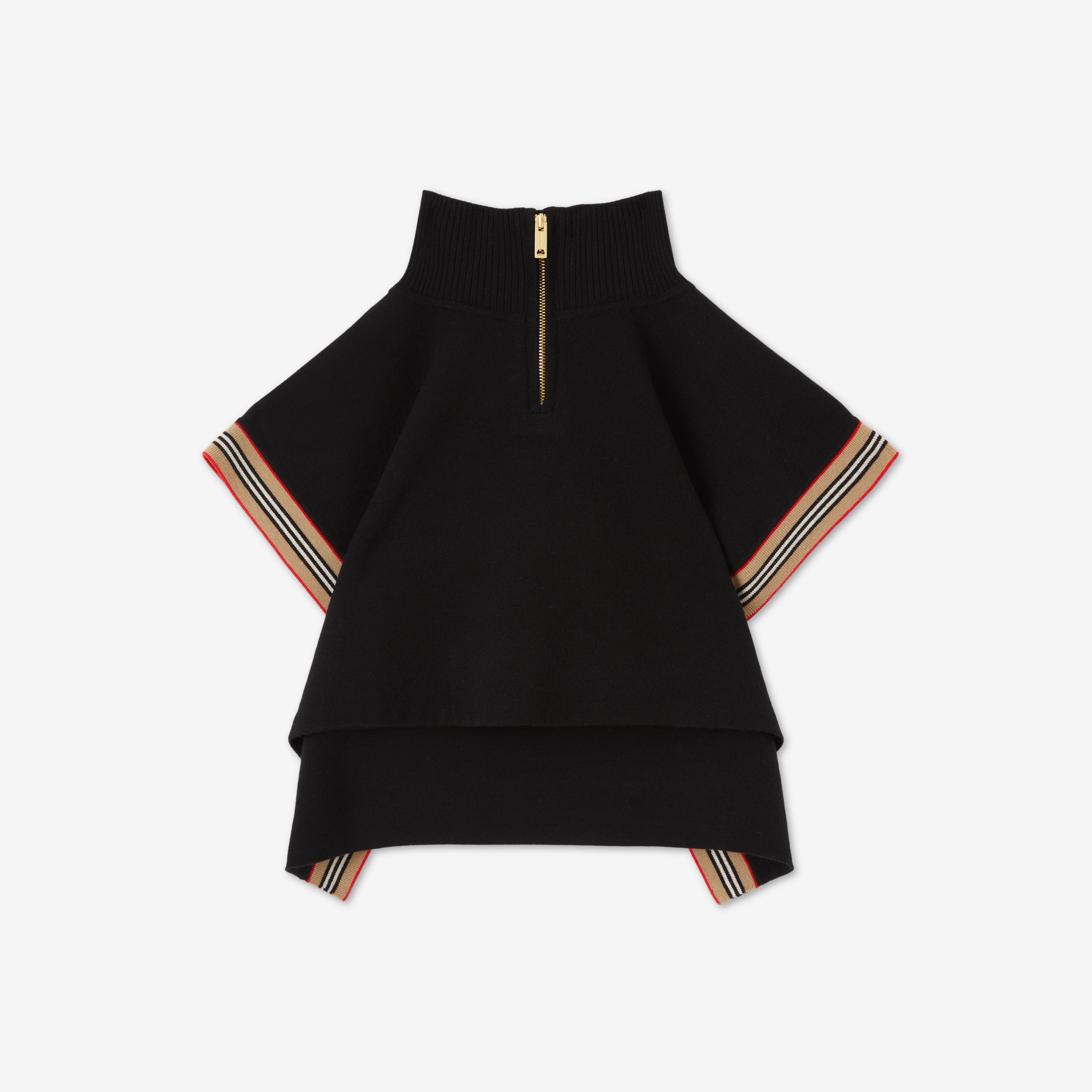 Icon Stripe Trim Wool Cape in Black - Children | Burberry® Official - 1