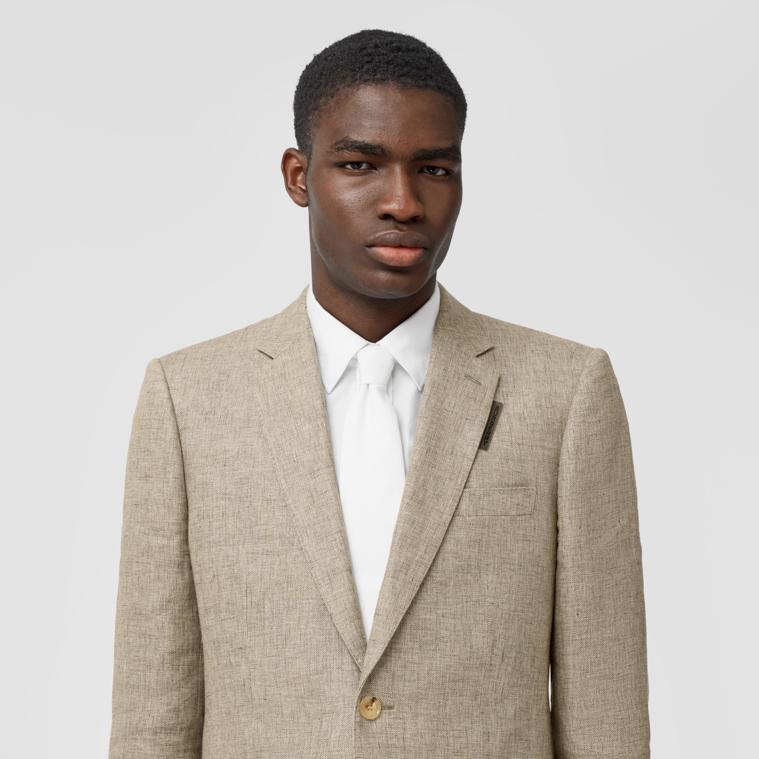 Classic Fit Linen Tailored Jacket in Cedar Brown Melange Men Burberry