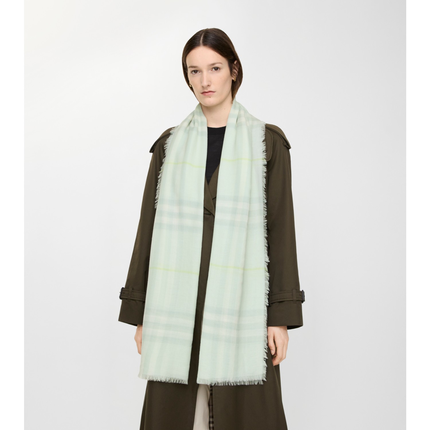 Wide Check Wool Scarf in Mint green | Burberry® Official