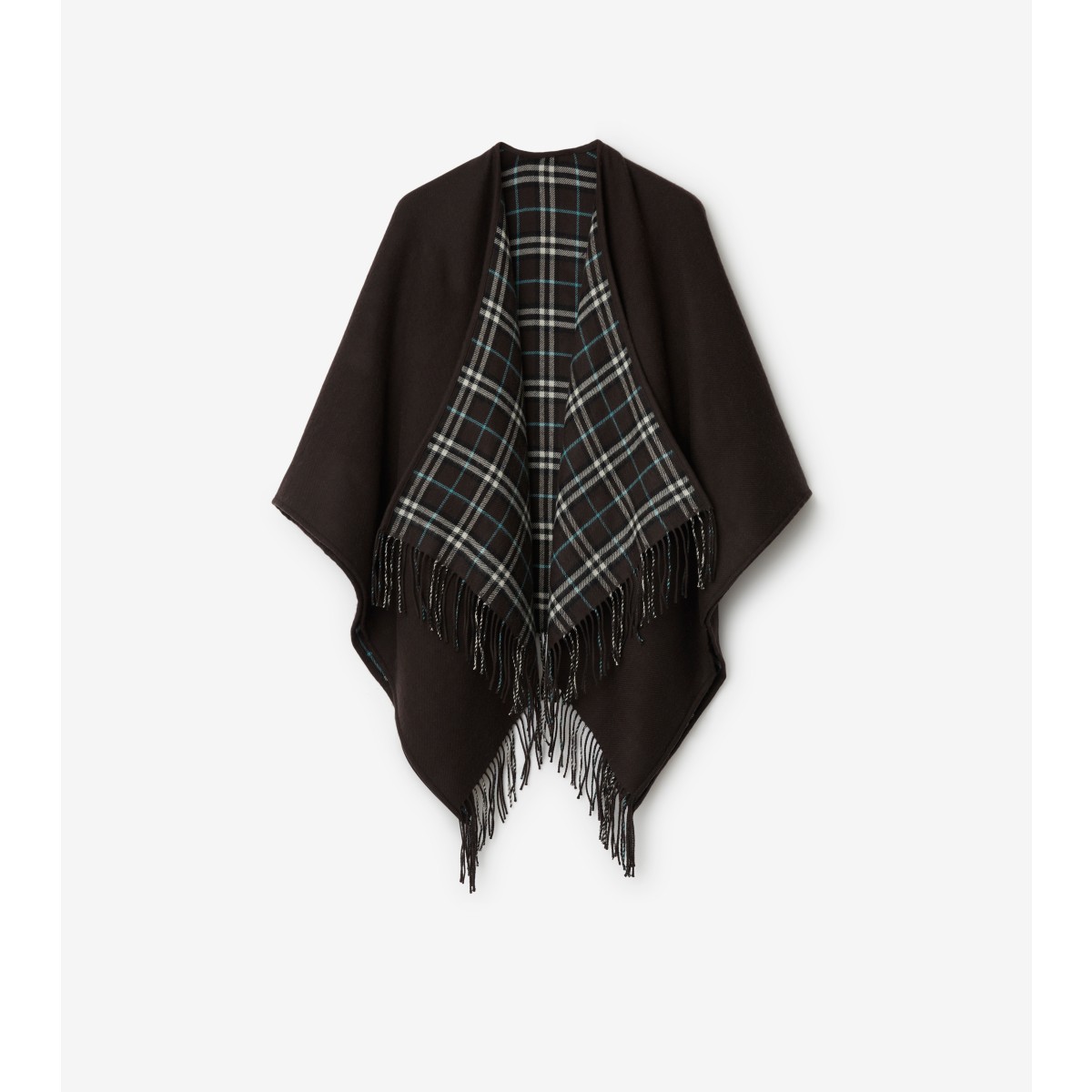 Burberry Check Wool Reversible Cape In Brown