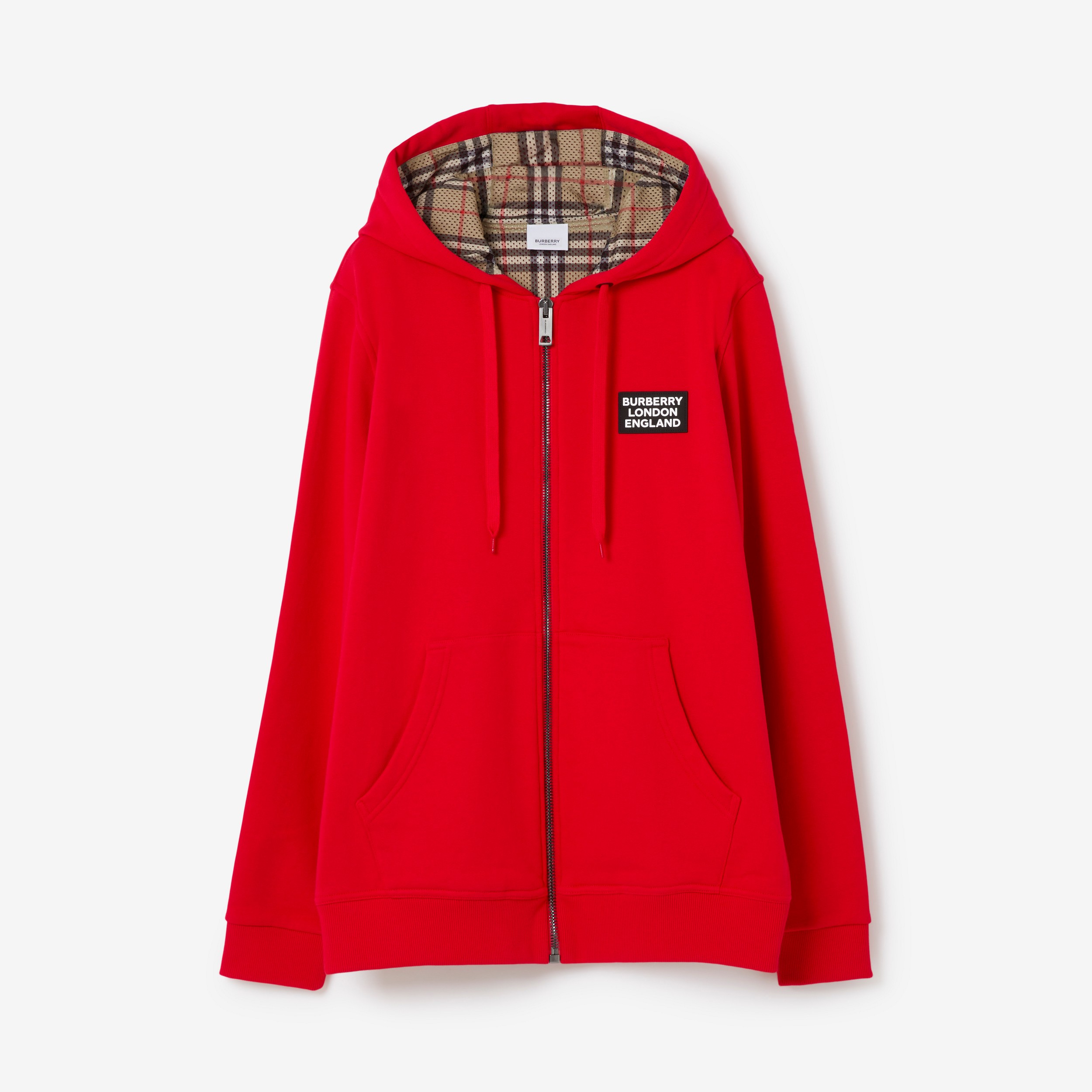 Suéter com capuz de algodão com logotipo (Vermelho Intenso) - Homens | Burberry® oficial - 1