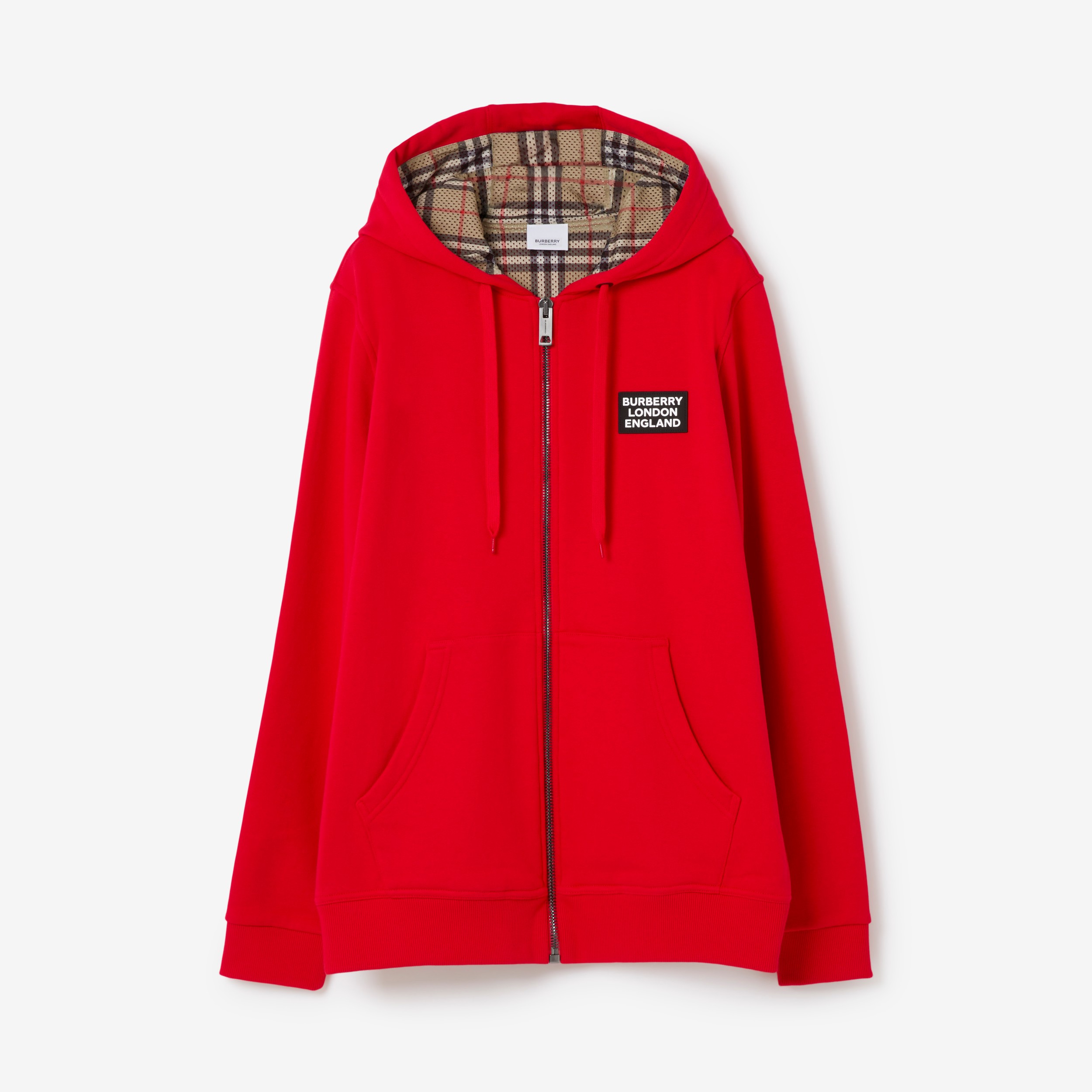 Sudadera en algodón con capucha, cremallera y logotipo (Rojo Intenso) -  Hombre | Burberry® oficial
