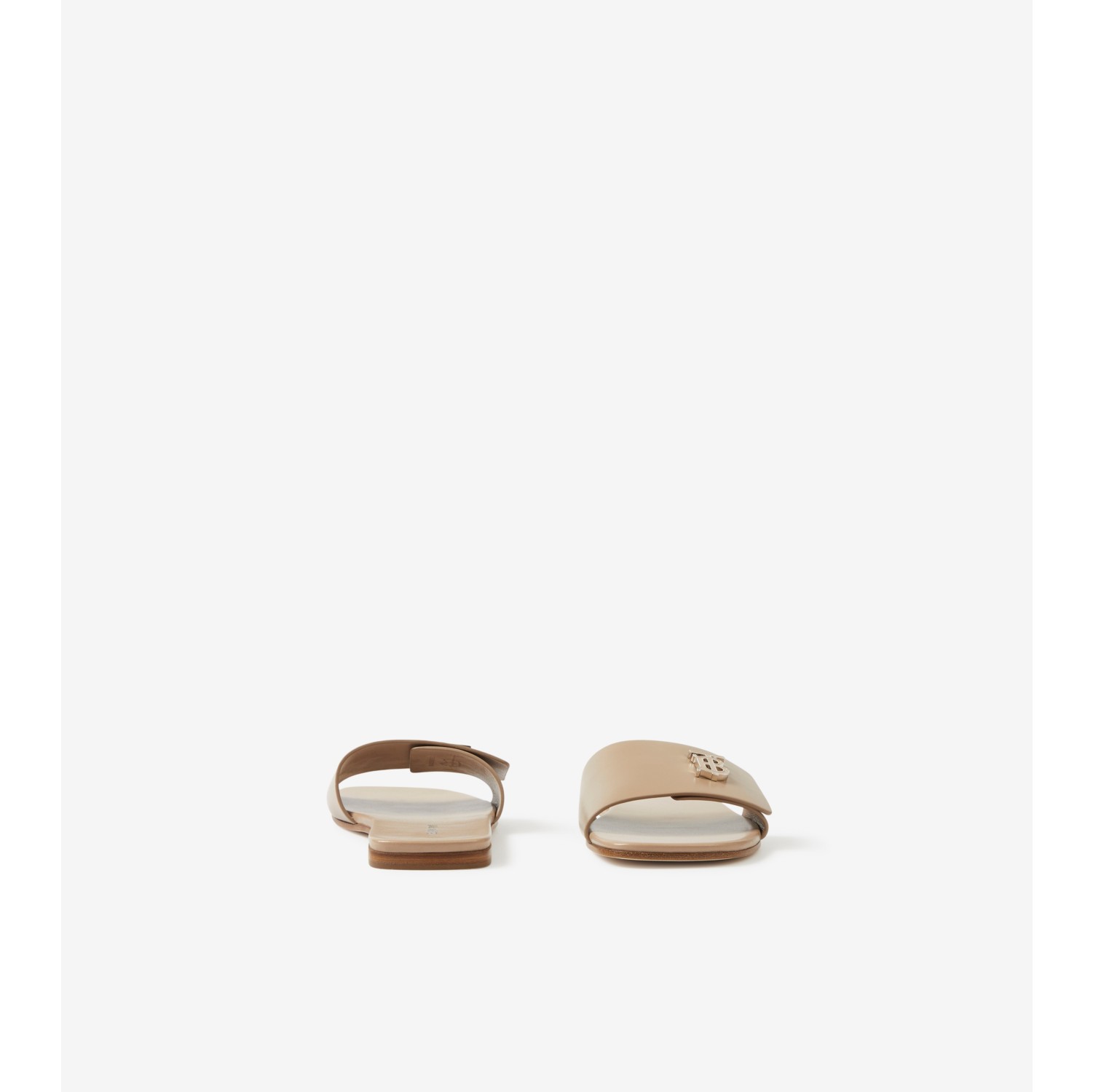 Monogram Motif Leather Slides in Light Almond Brown - Women | Burberry® Official