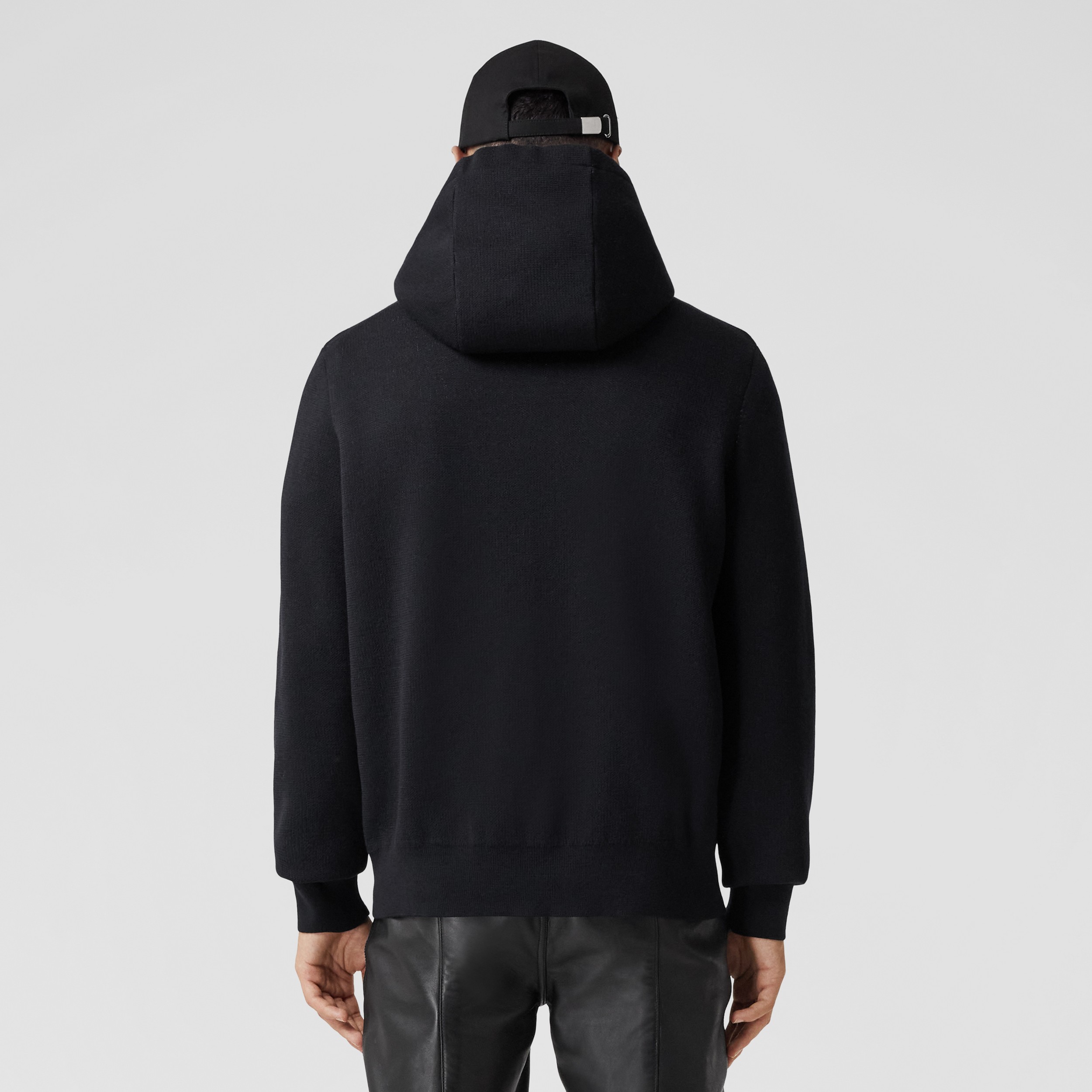 Logo Intarsia Wool Cotton Oversized Hoodie in Coal Blue - Men | Burberry® Official - 3