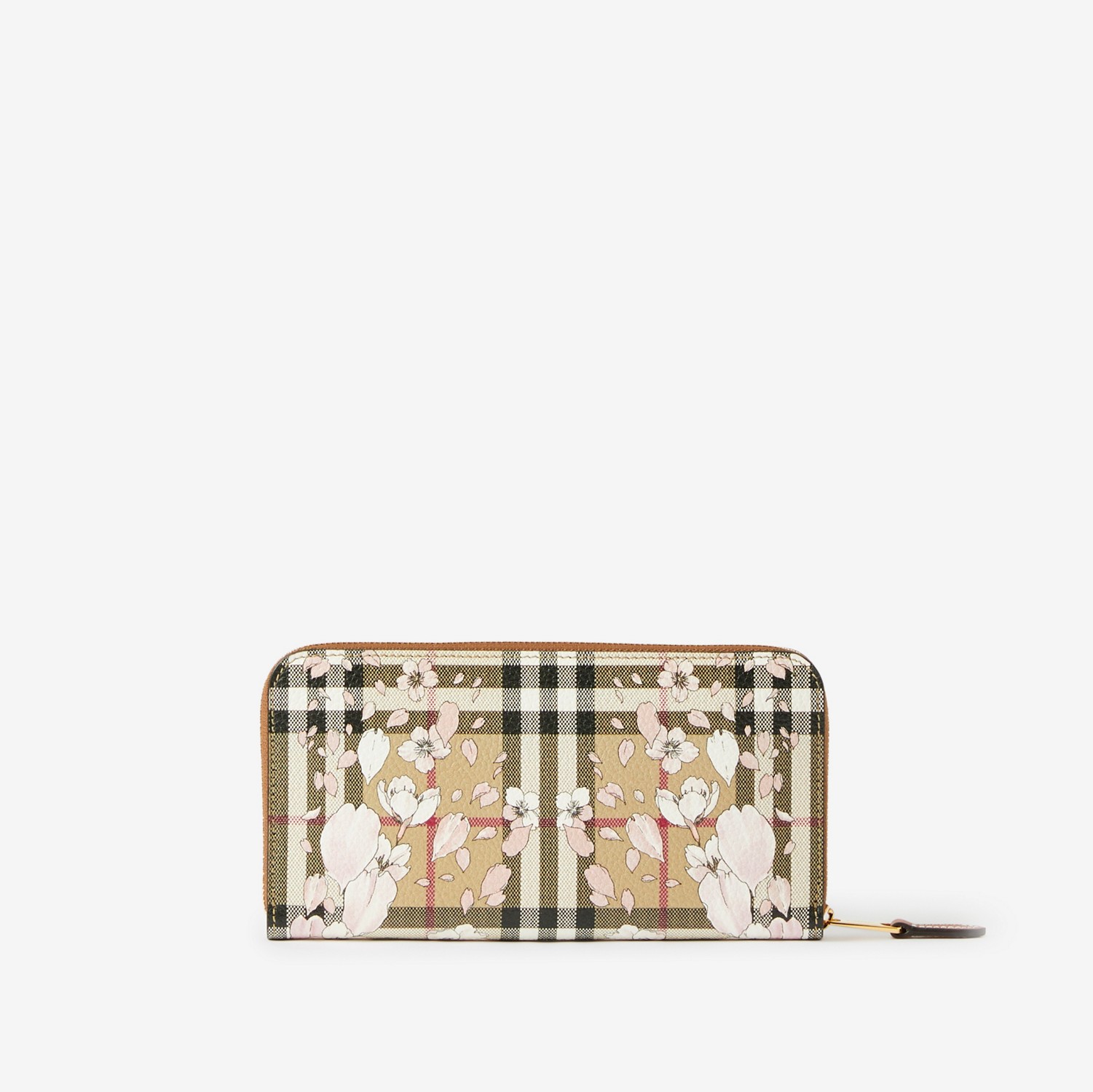 Floral Check Print Leather Ziparound Wallet in Archive Beige | Burberry® Official