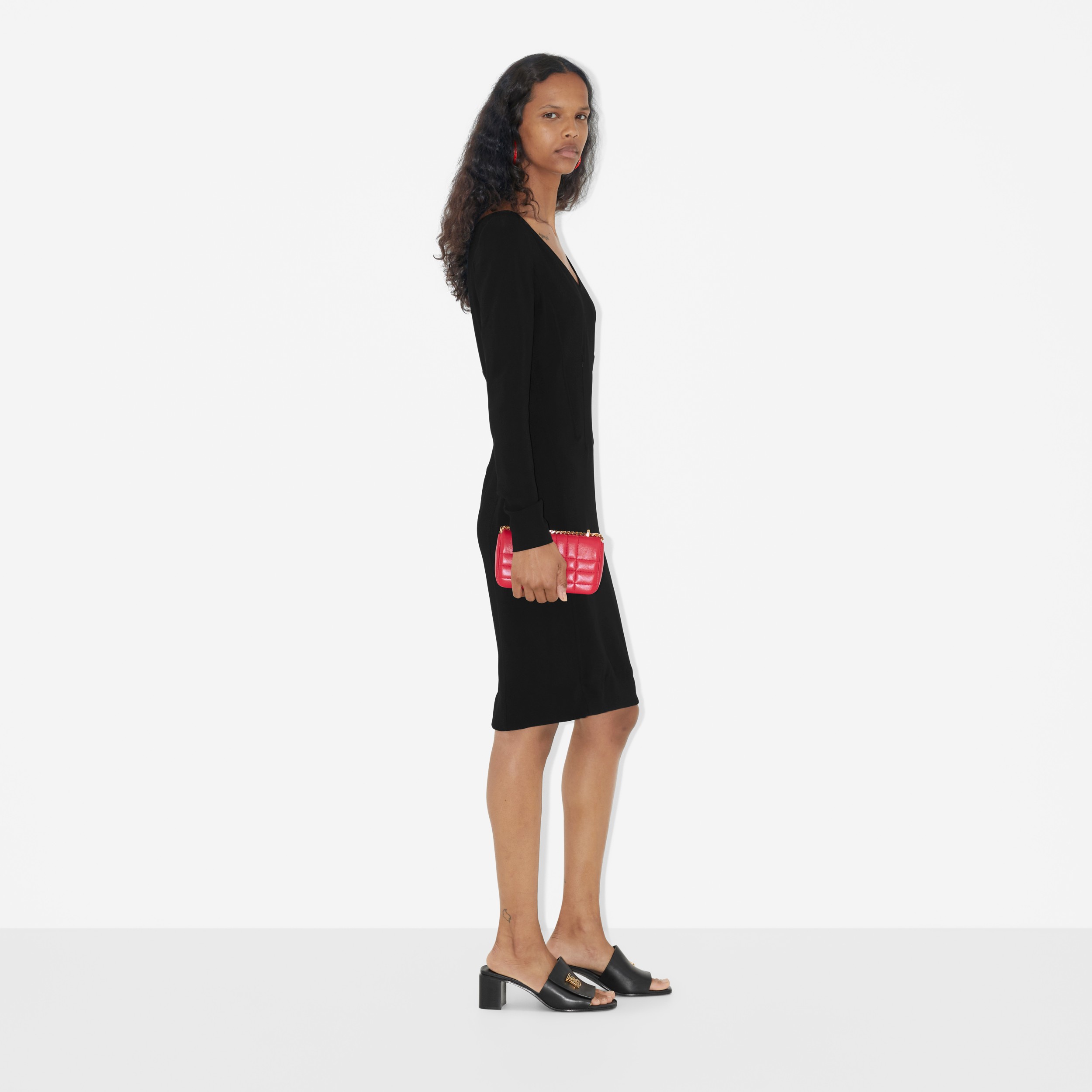 Long-sleeve Stretch Viscose Cady Dress in Black - Women | Burberry® Official - 3