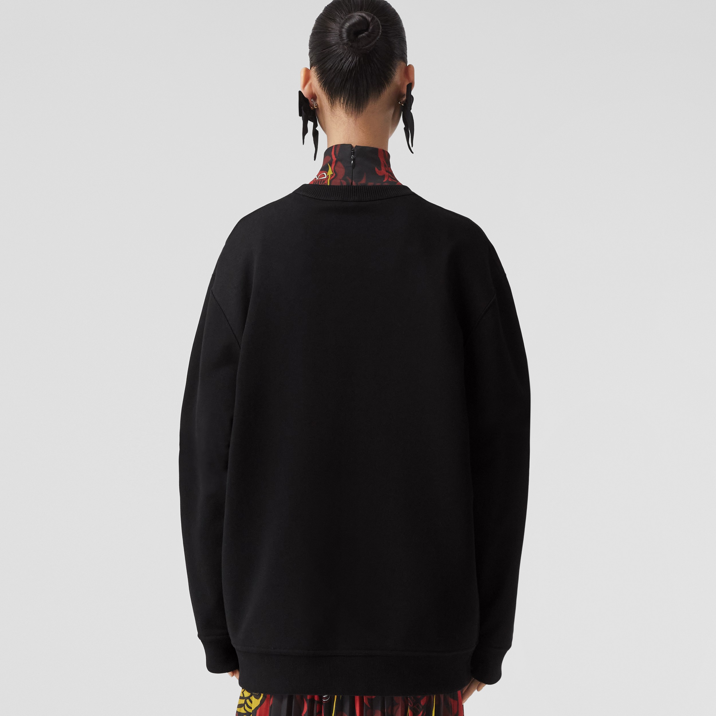 Embroidered Oak Leaf Crest Cotton Sweatshirt in Black - Women | Burberry® Official - 3