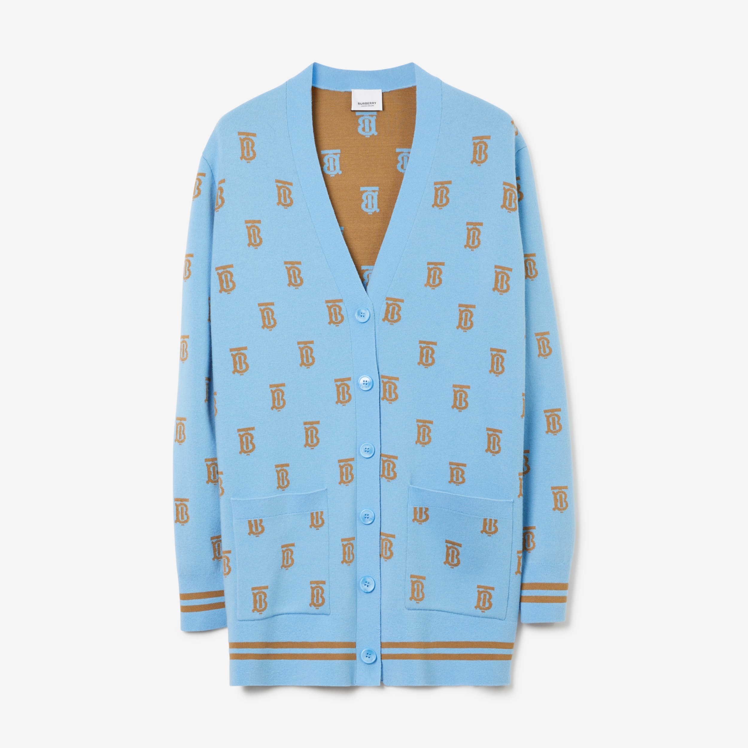 Monogram Wool Silk Blend Oversized Cardigan in Foxglove Blue - Women |  Burberry® Official