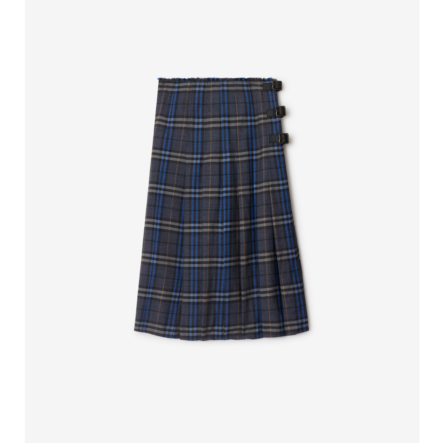 Check Wool Midi Kilt in Bright oxford blue/light granite - Women | Burberry® Official