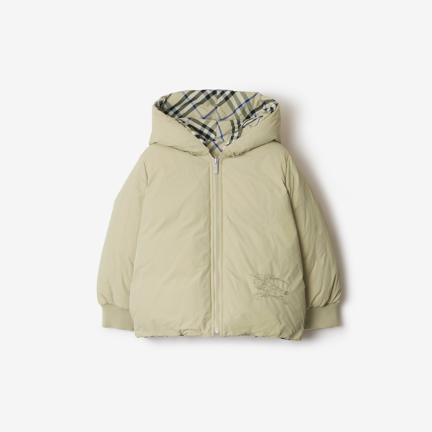 Reversible Check Nylon Puffer Jacket in Lichen | Burberry Reversible Check Nylon Puffer Jacket in Lichen | Burberry