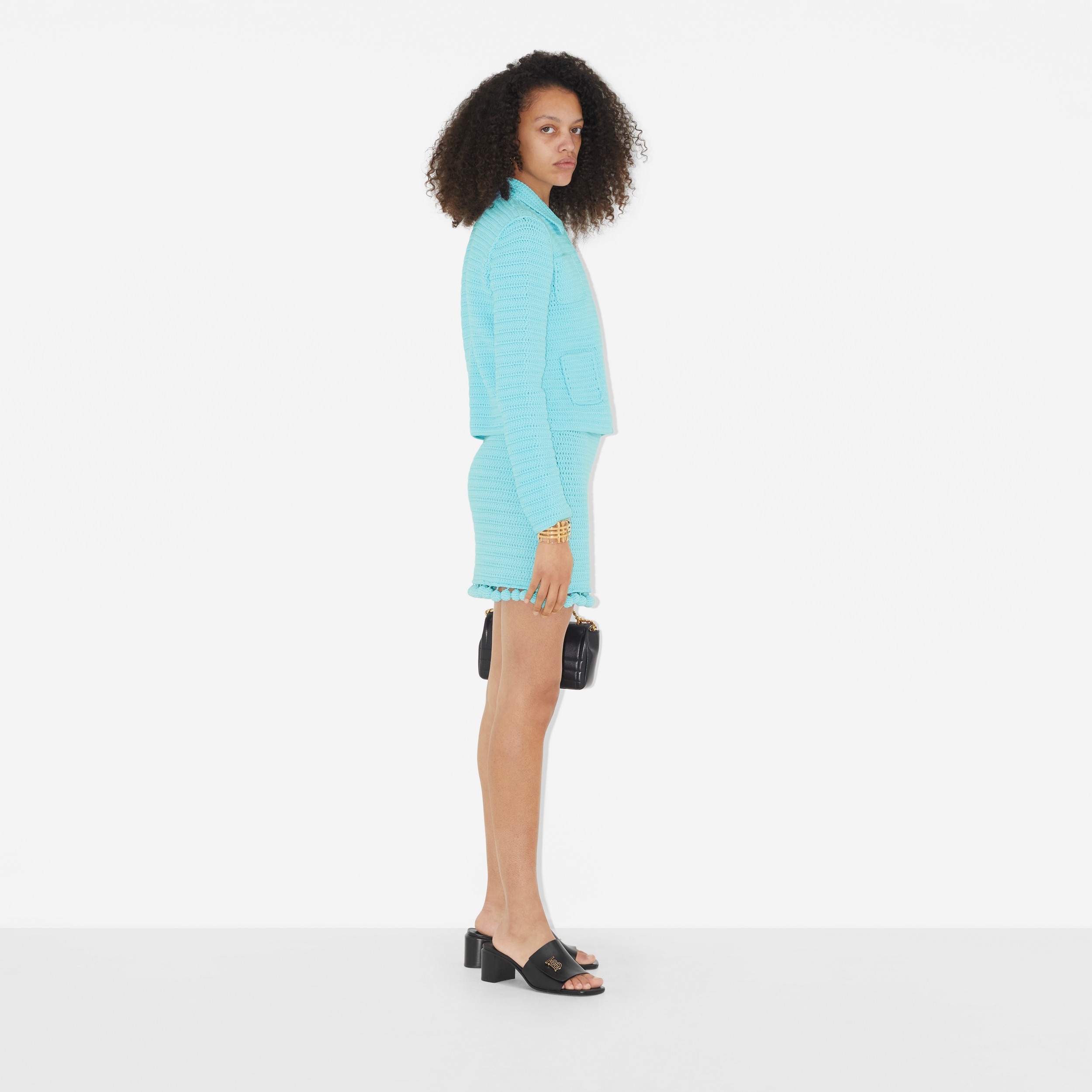 Crochet Technical Cotton Mini Skirt in Bright Topaz Blue - Women | Burberry® Official - 3