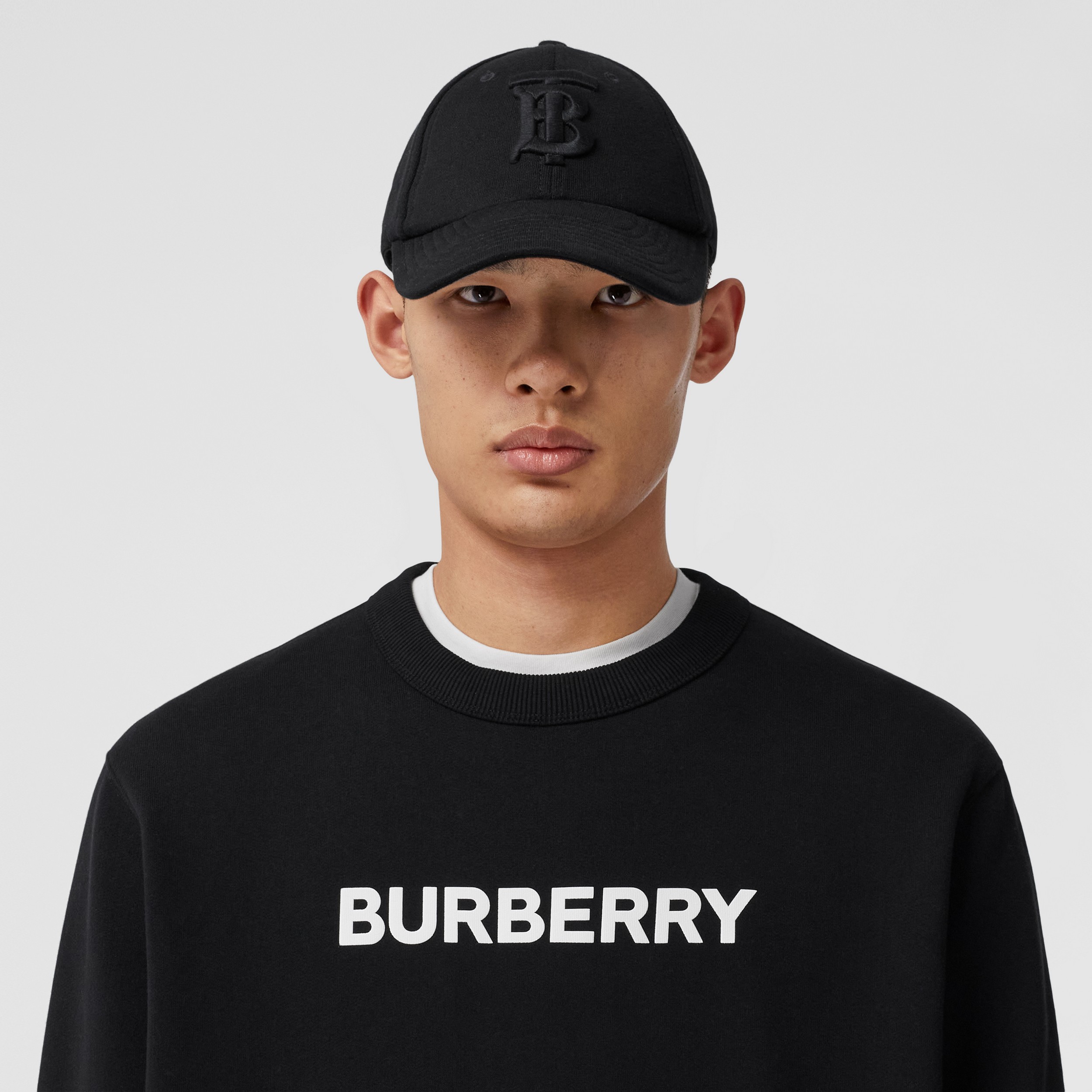 Logo Print Cotton Sweatshirt in Black | Burberry® Official - 2