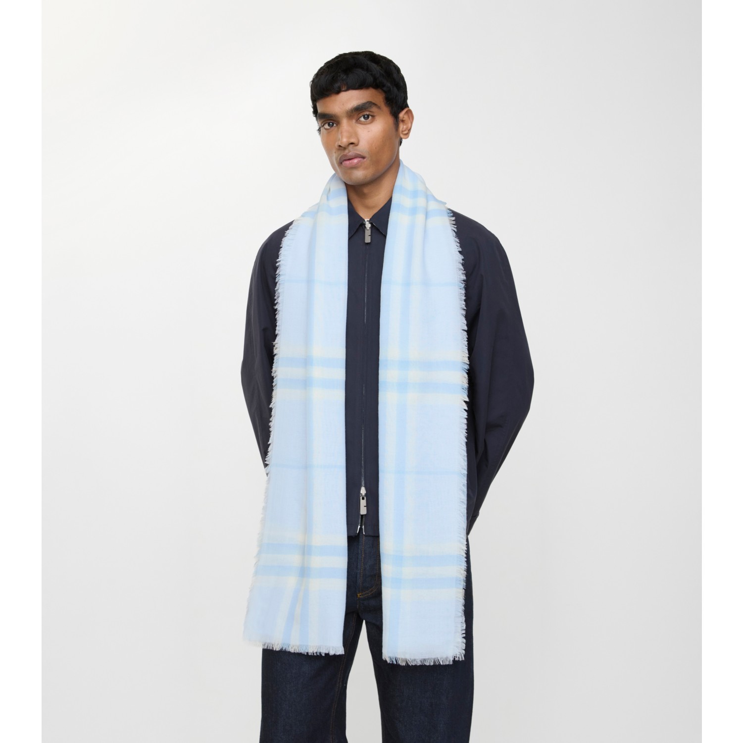 Wide Check Wool Scarf in Cirrus blue | Burberry® Official