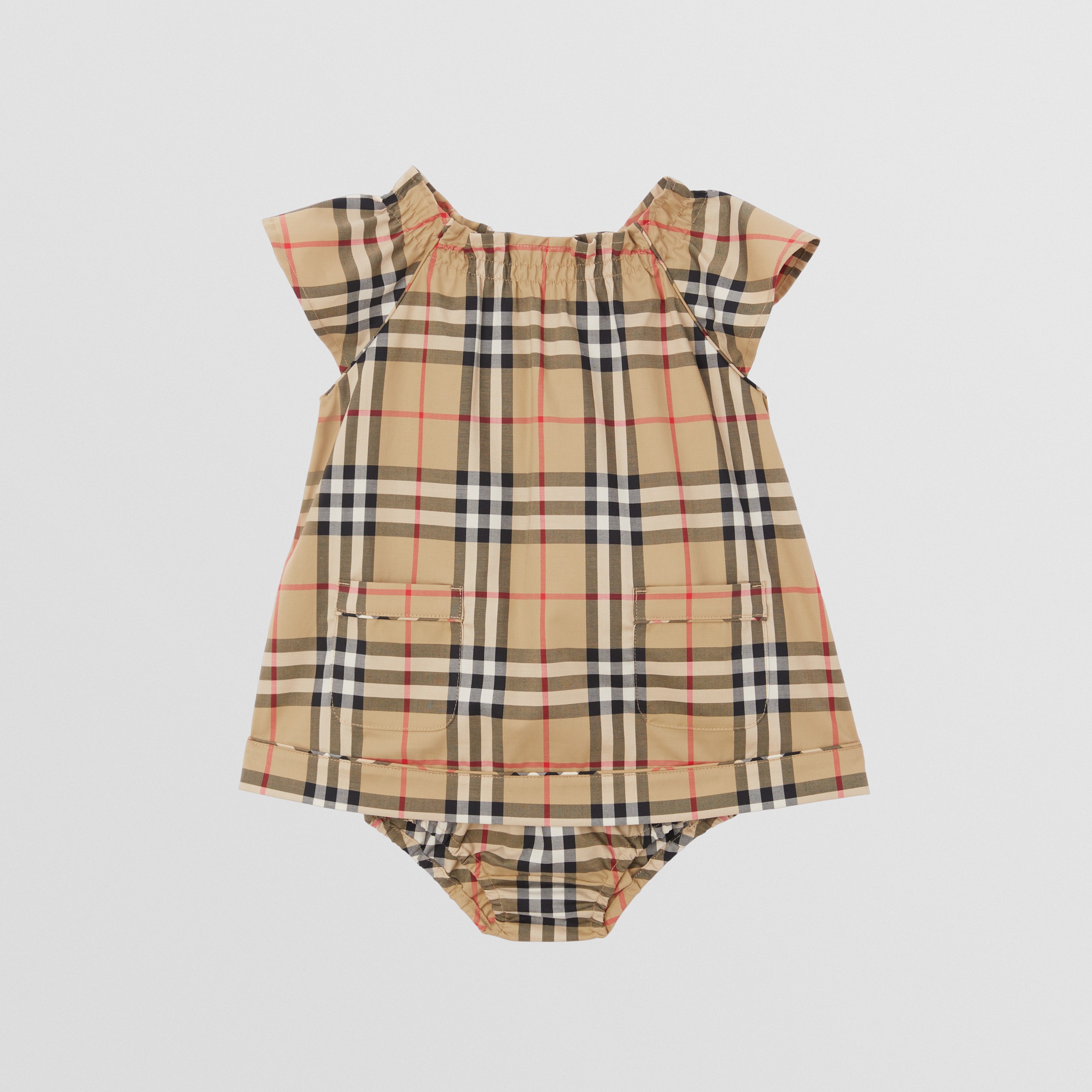 Vintage Check Stretch Cotton Dress with Bloomers in Archive Beige - Children | Burberry® Official - 1