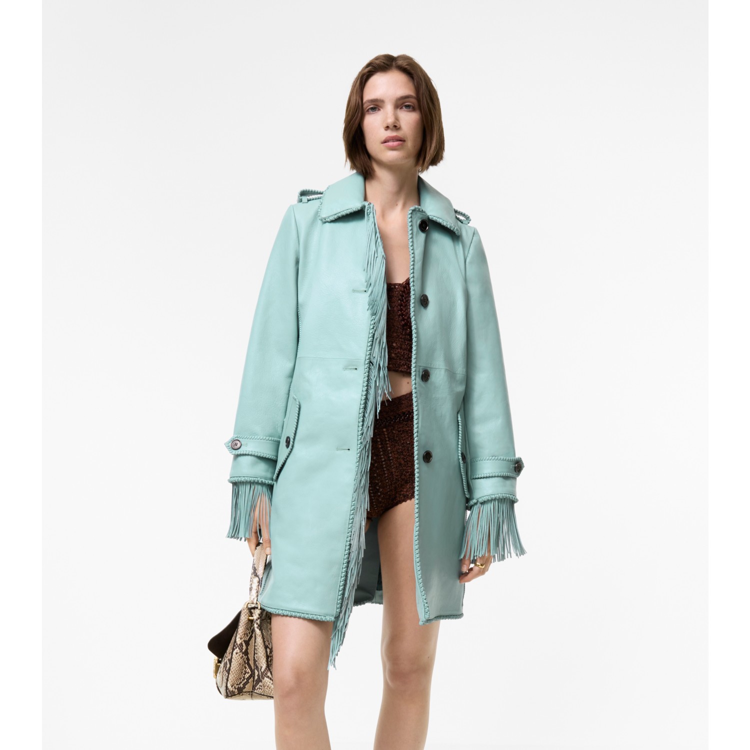 Short Fringed Leather Car Coat