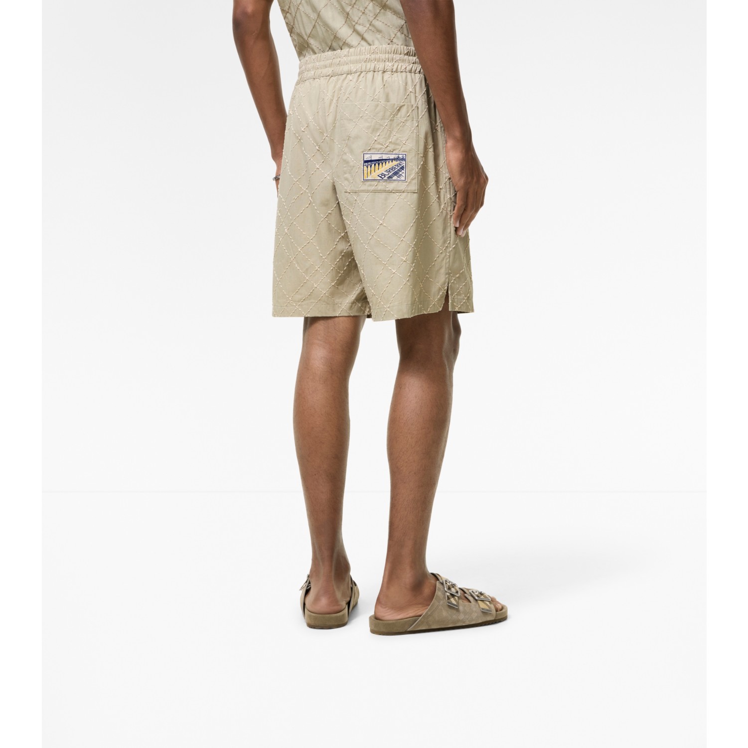 Check Embroidered Cotton Shorts in Sparrow beige - Men | Burberry® Official