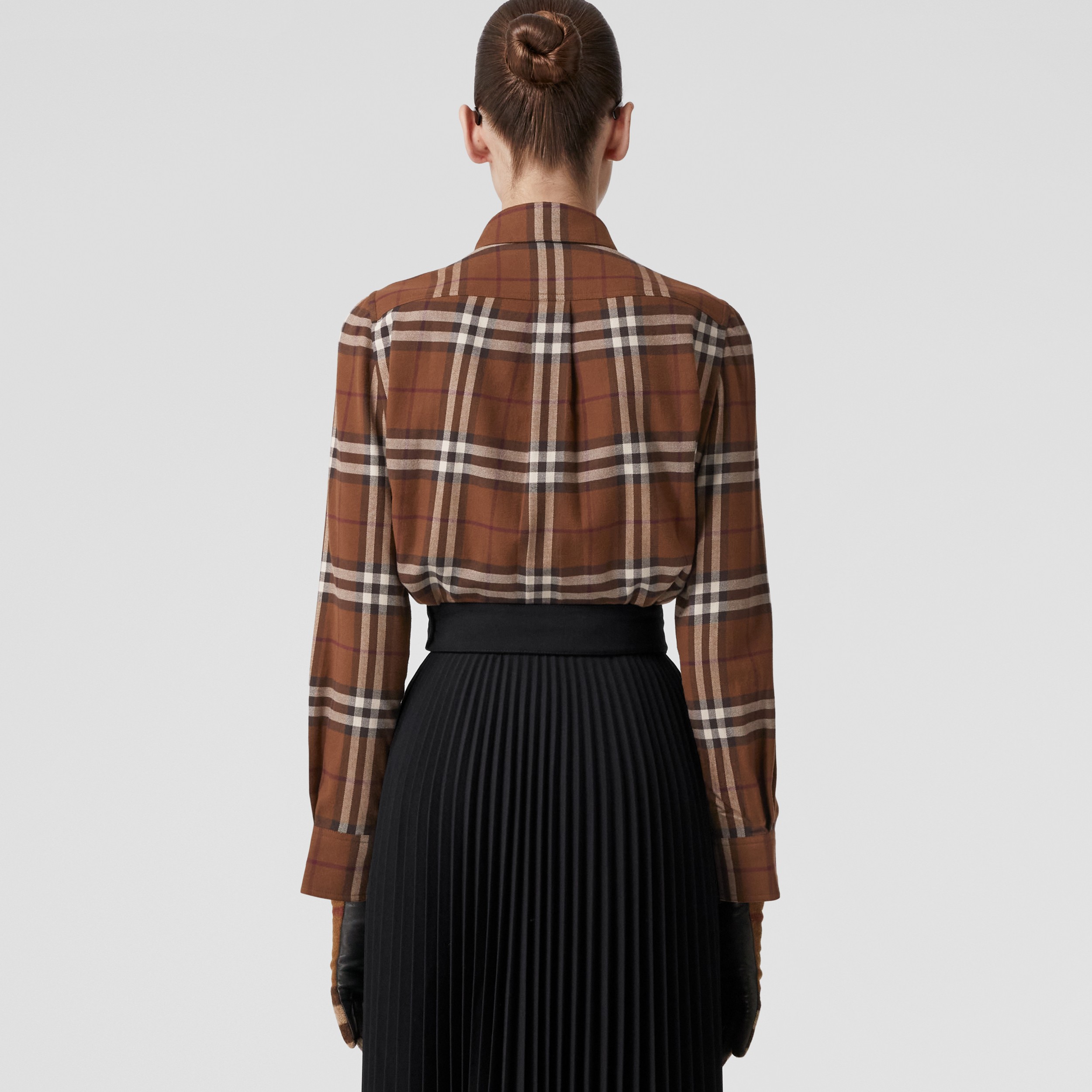 Check Cotton Flannel Shirt in Dark Birch Brown - Women | Burberry® Official - 3
