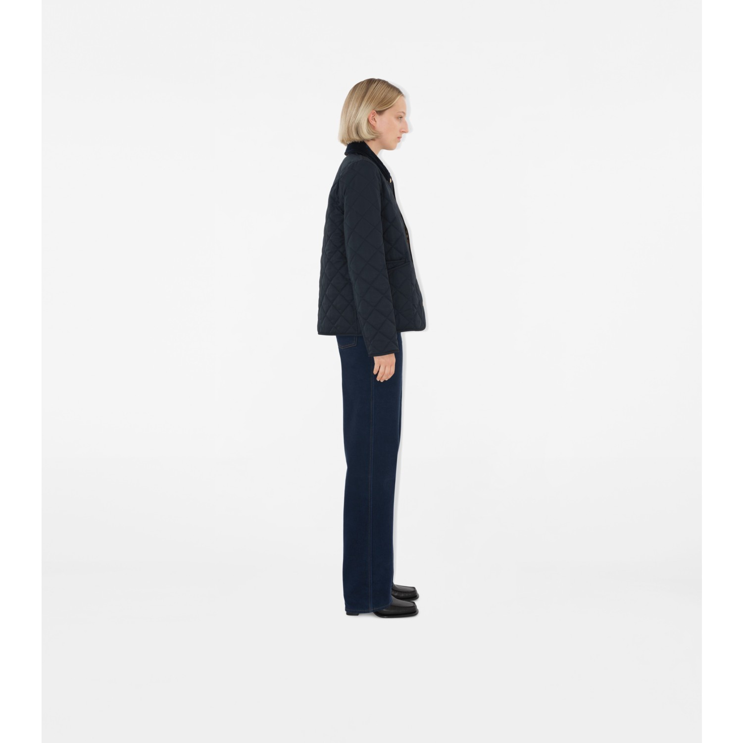 Corduroy Collar Diamond Quilted Jacket