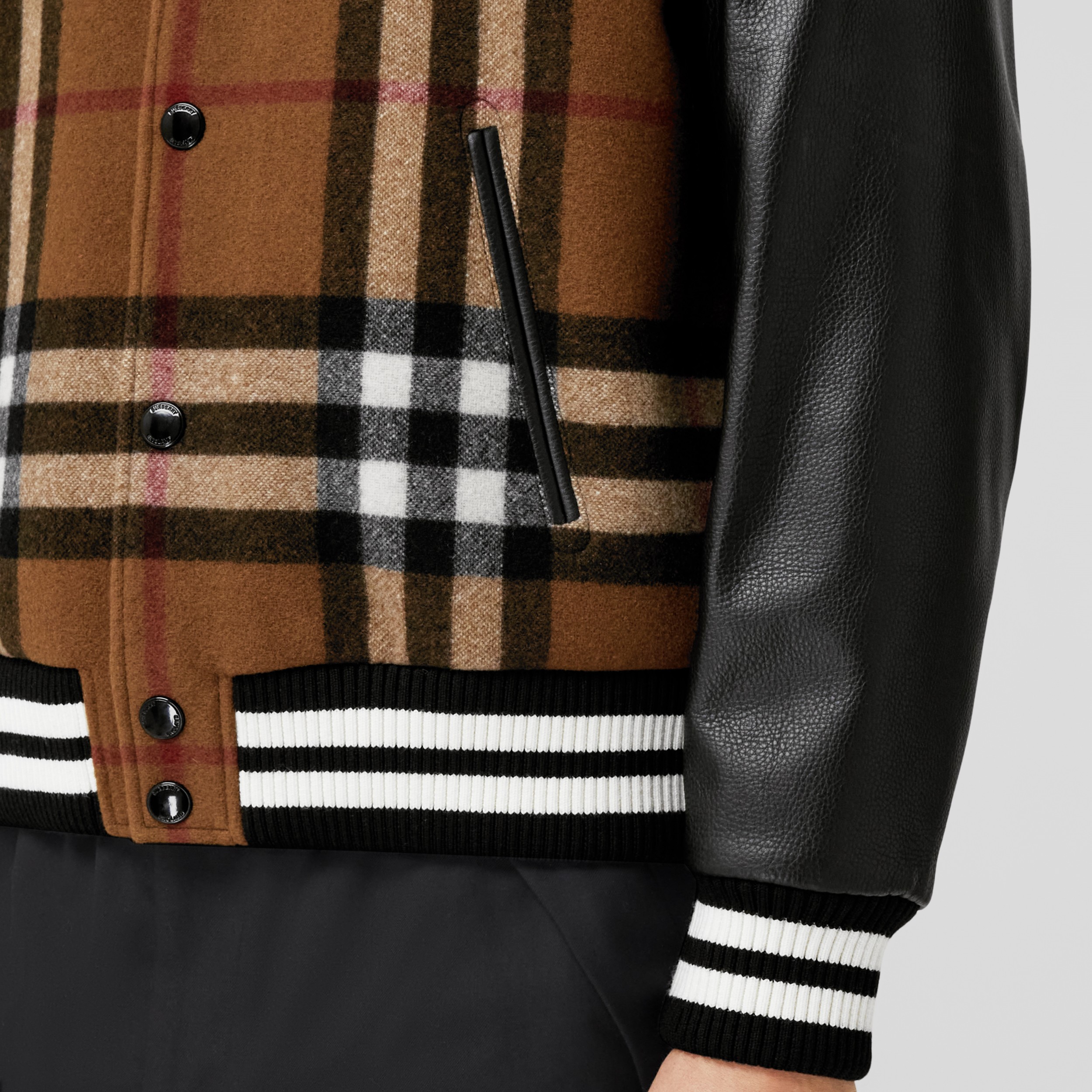 Check Technical Wool and Leather Bomber Jacket in Birch Brown - Men |  Burberry® Official