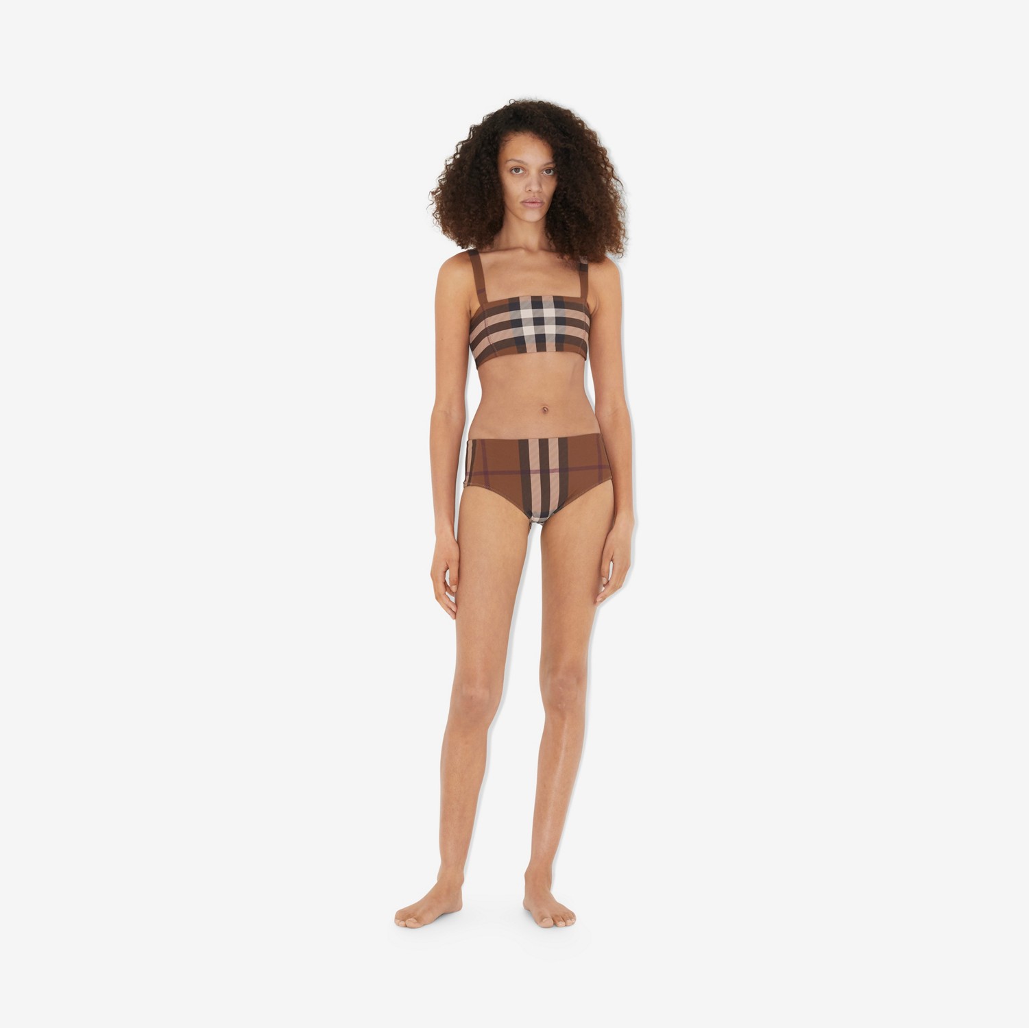 Check-Bikini aus Stretchnylon mit eckigem Ausschnitt (Birkenbraun) - Damen | Burberry®