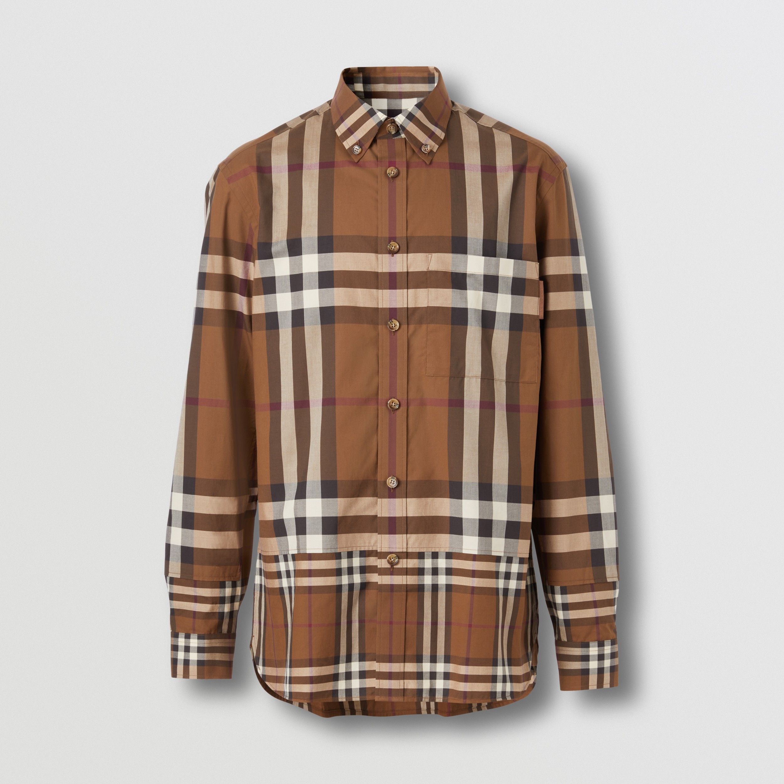 Contrast Check Cotton Shirt in Dark Birch Brown - Men | Burberry® Official - 1