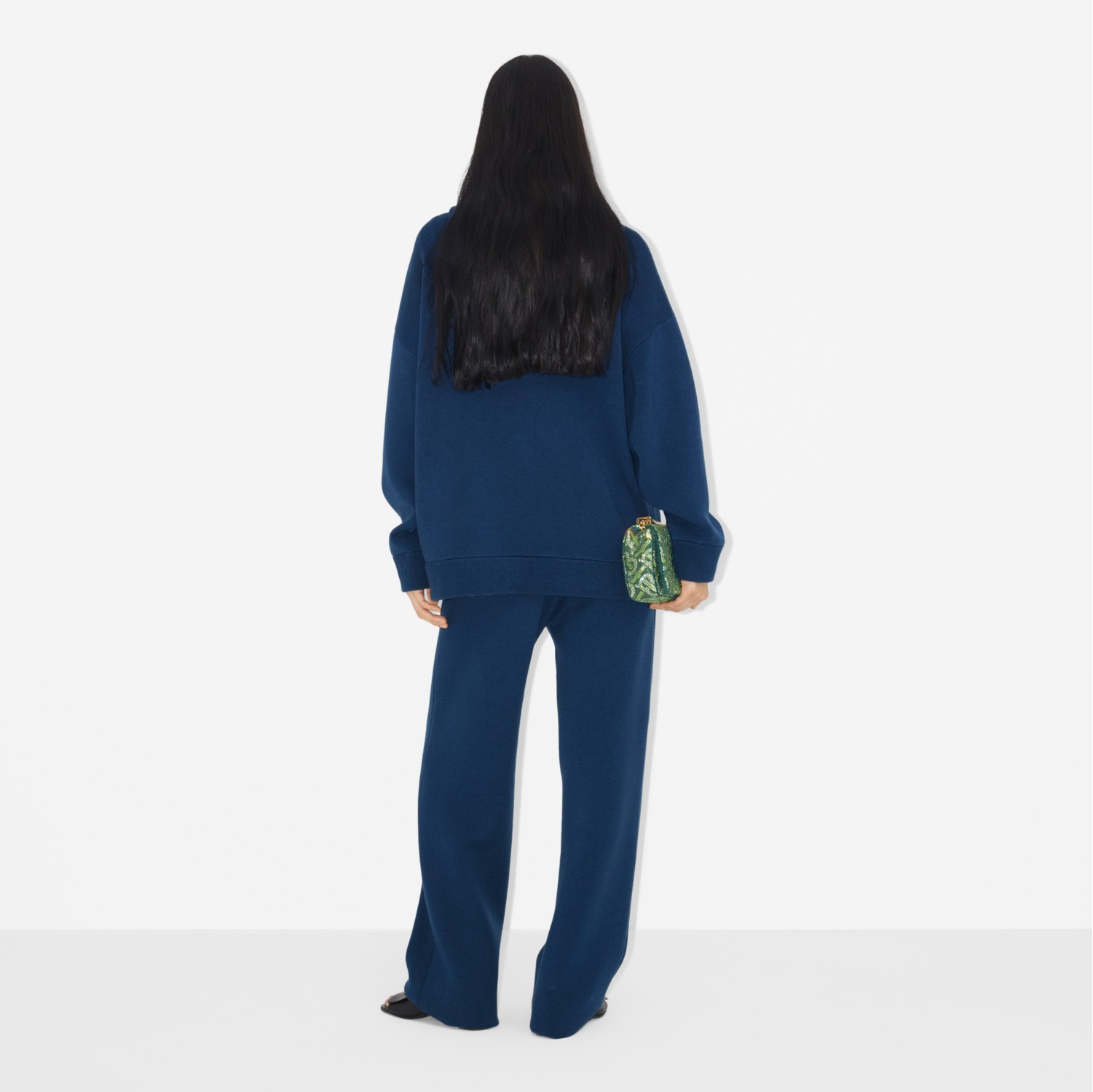 亚洲版型徽标刺绣羊绒慢跑裤 (深海军蓝) - 女士 | Burberry® 博柏利官网