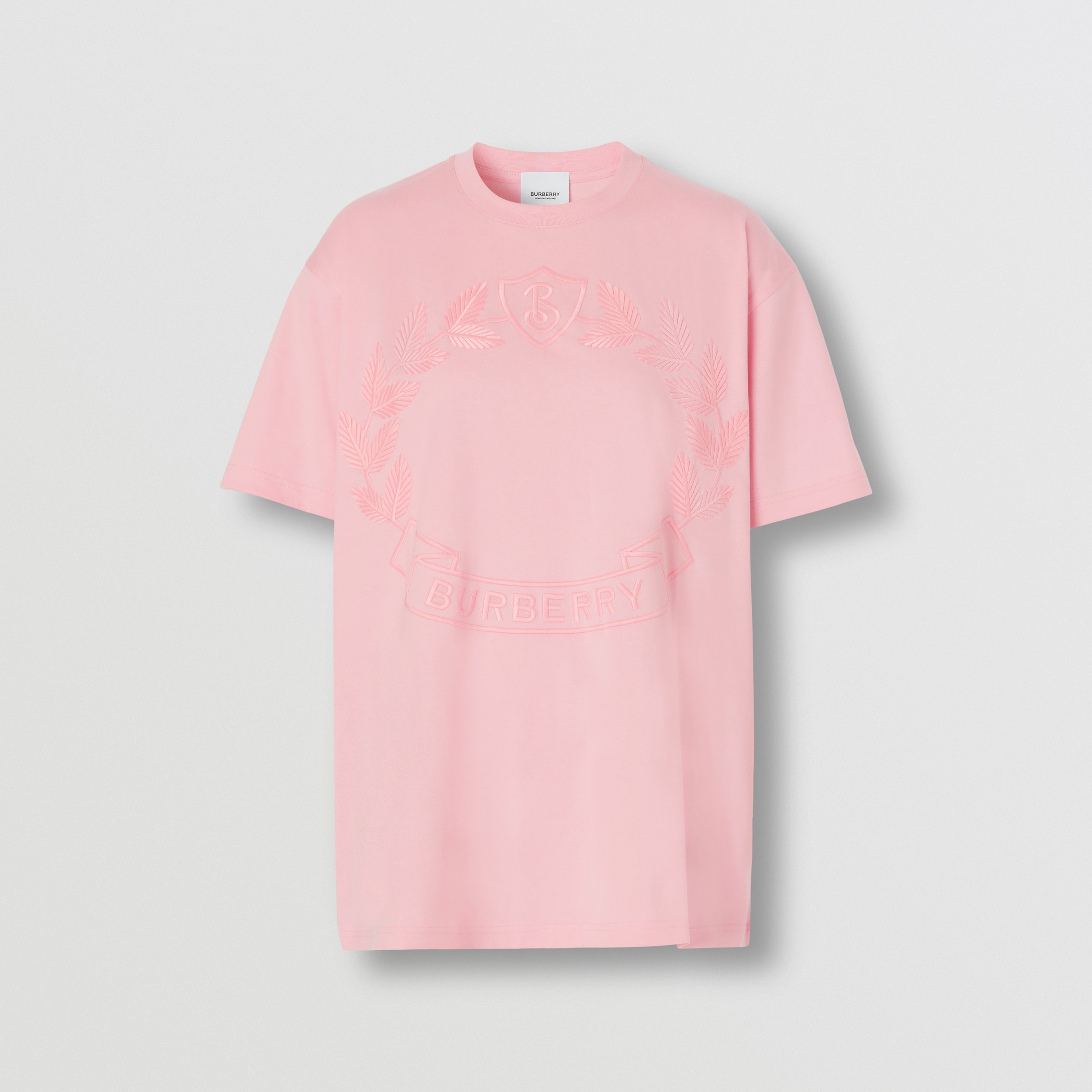 Oak Leaf Crest Cotton Oversized T-shirt in Candy Pink - Women | Burberry® Official - 4