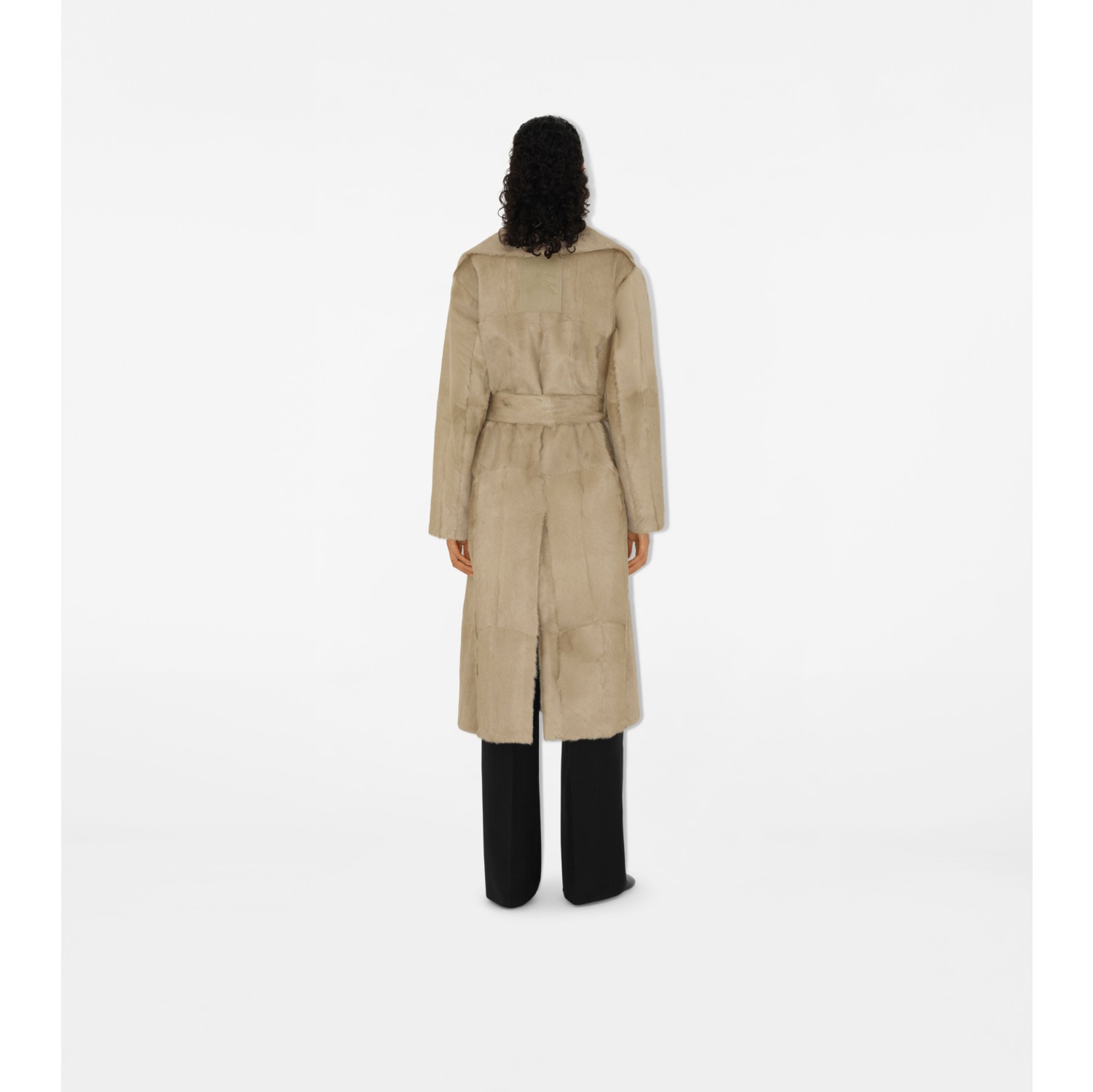 Trench coat longo de pelo de cabra