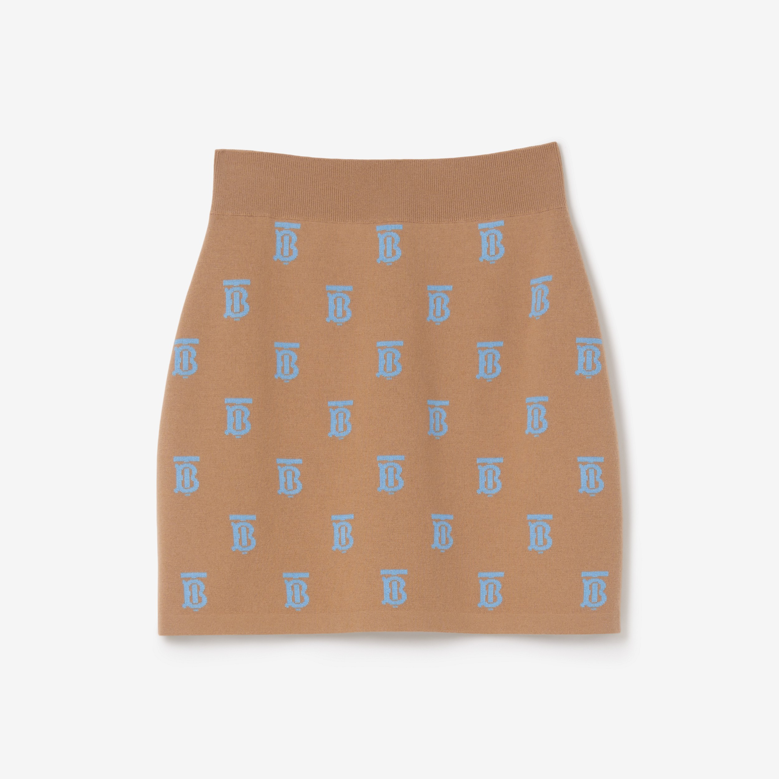 Monogram Wool Silk Blend Jacquard Mini Skirt in Camel - Women | Burberry® Official - 1