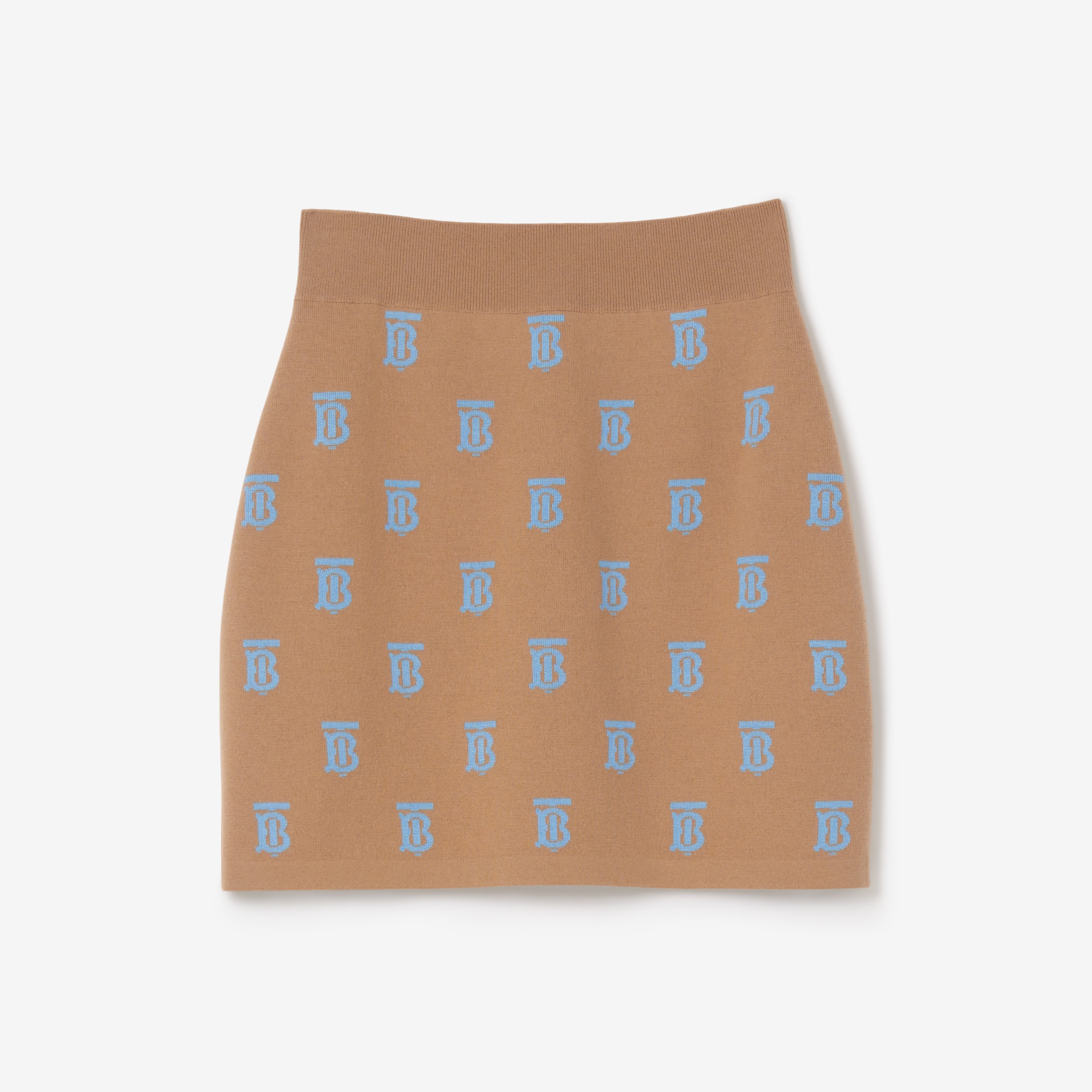Minissaia de lã e seda com monograma em jacquard (Camel) - Mulheres | Burberry® oficial - 1
